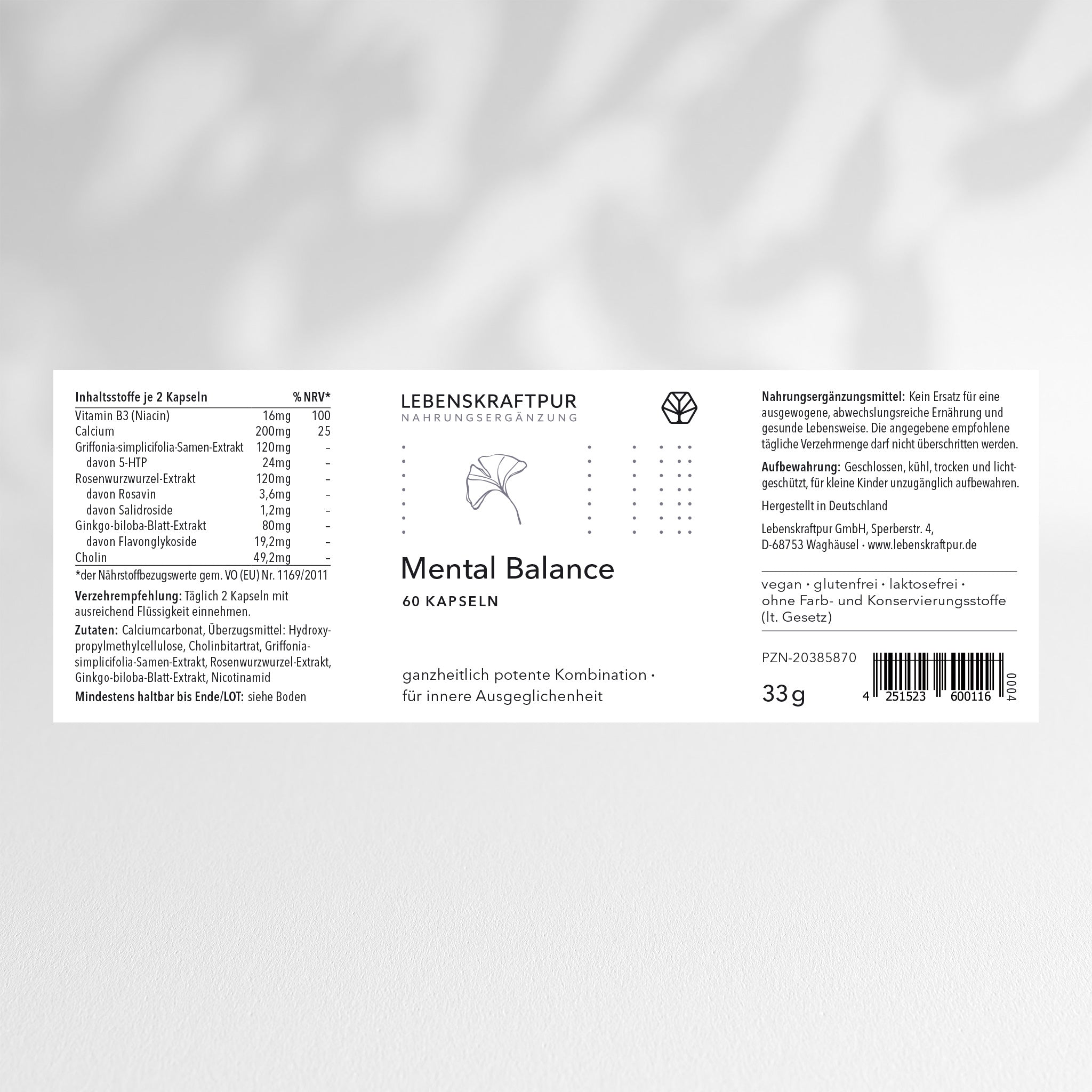 LebenskraftPur Mental Balance Kapseln Rosenwurz Ginkgo