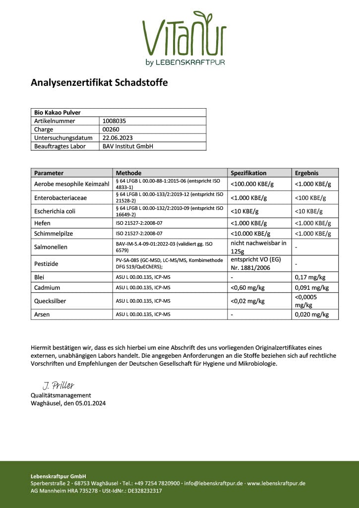 LebenskraftPur Bio Kakao Pulver 500 g Criollo ohne Zucker