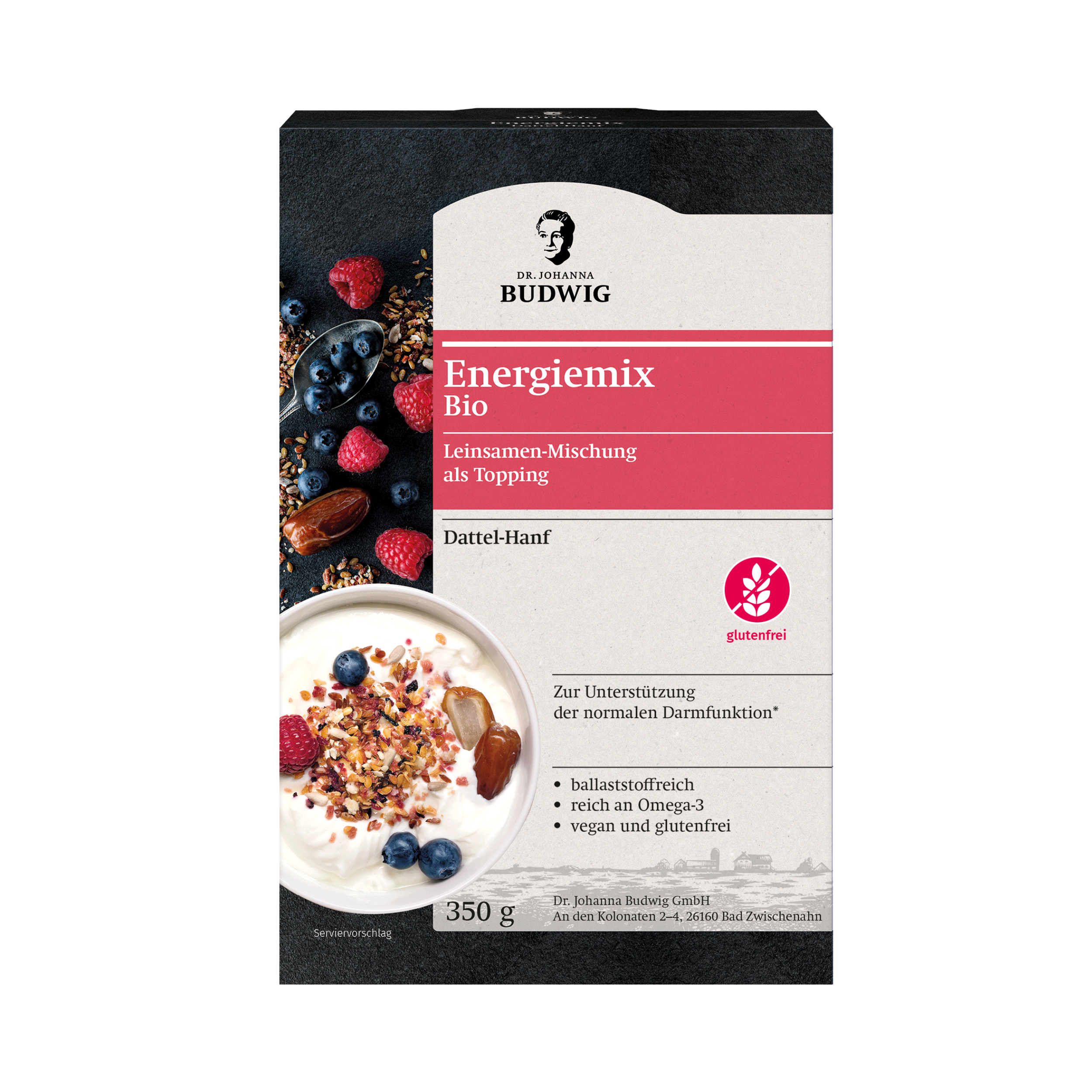 Dr. Johanna Budwig Leinsamen Energiemix Dattel-Hanf 350 g