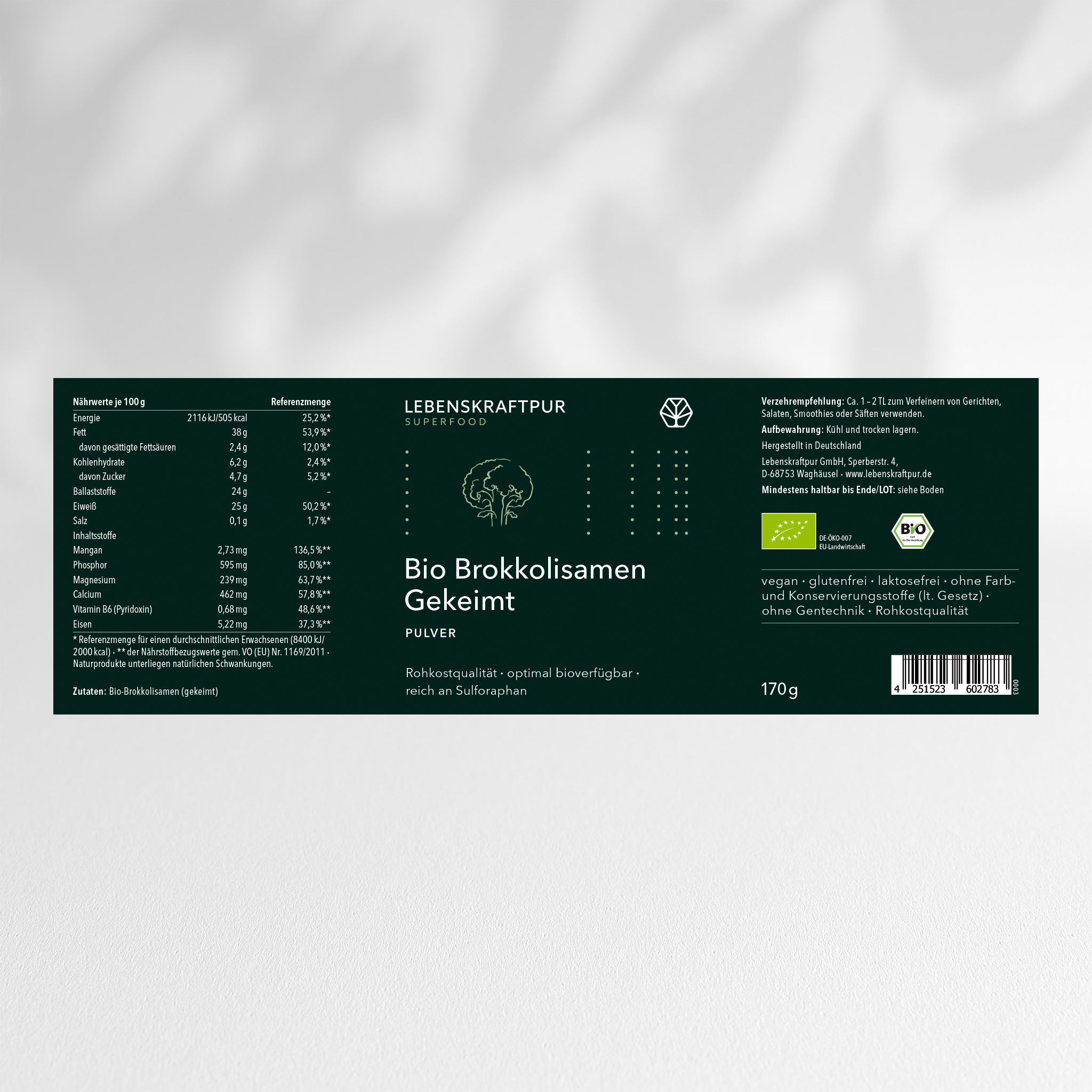 LebenskraftPur Superfood Bio Brokkolisamen Gekeimt Pulver bio roh