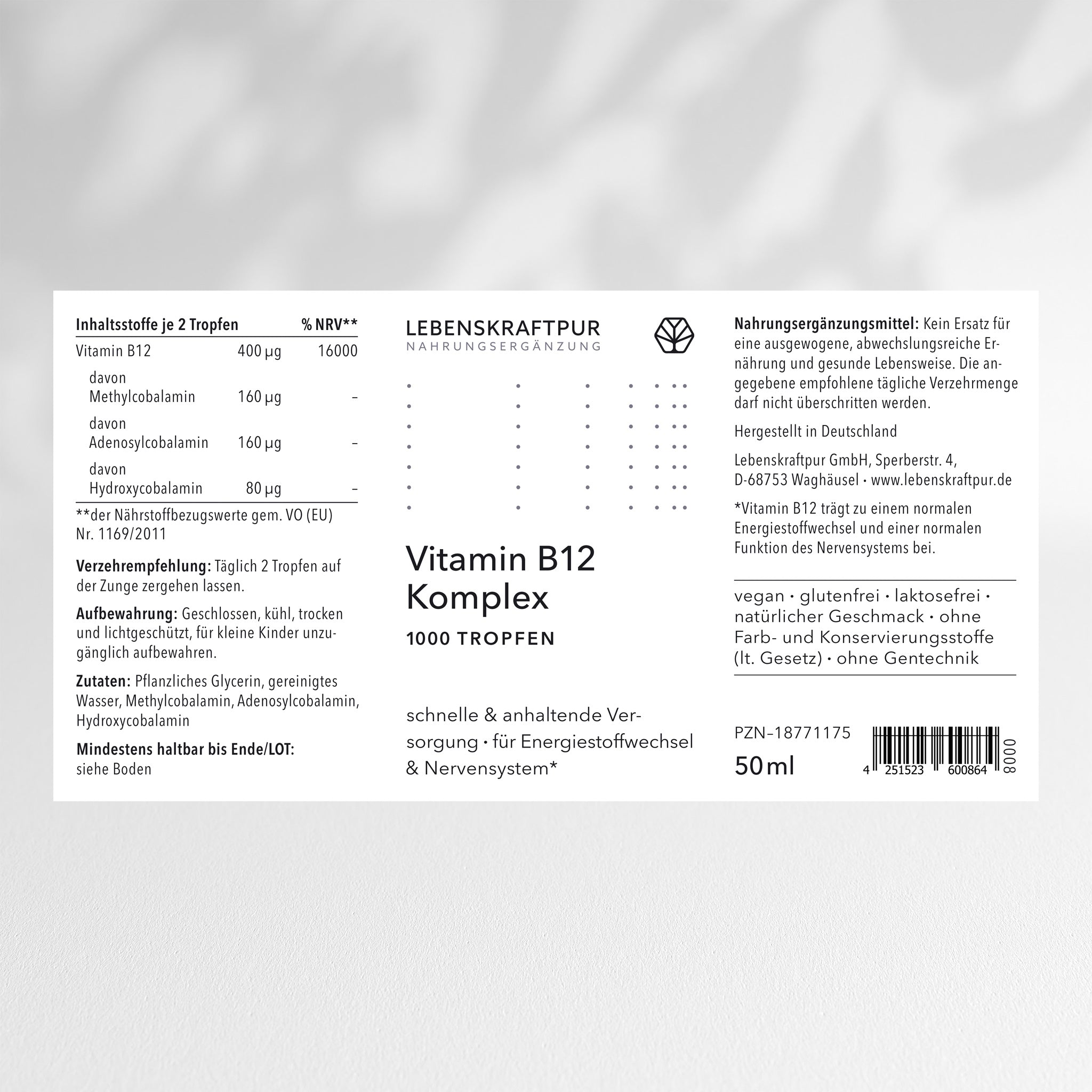 LebenskraftPur Vitamin B12 Komplex Tropfen 200 µg vegan