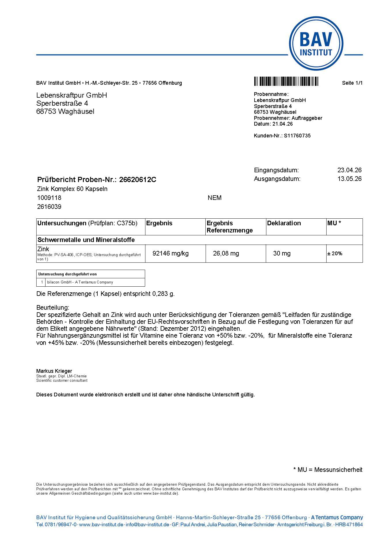 LebenskraftPur Zink Komplex Kapseln 30 mg vegan