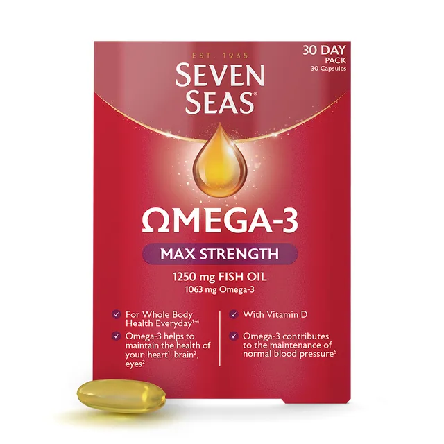 Seven Seas Max Strength Omega-3 Fischöl 30 Kapseln Vitamin D
