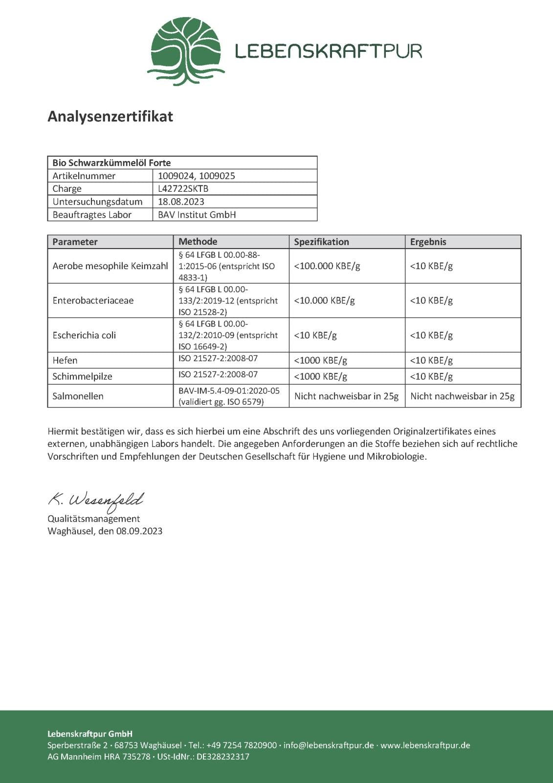 LebenskraftPur Bio Schwarzkümmelöl Forte 100 ml bio