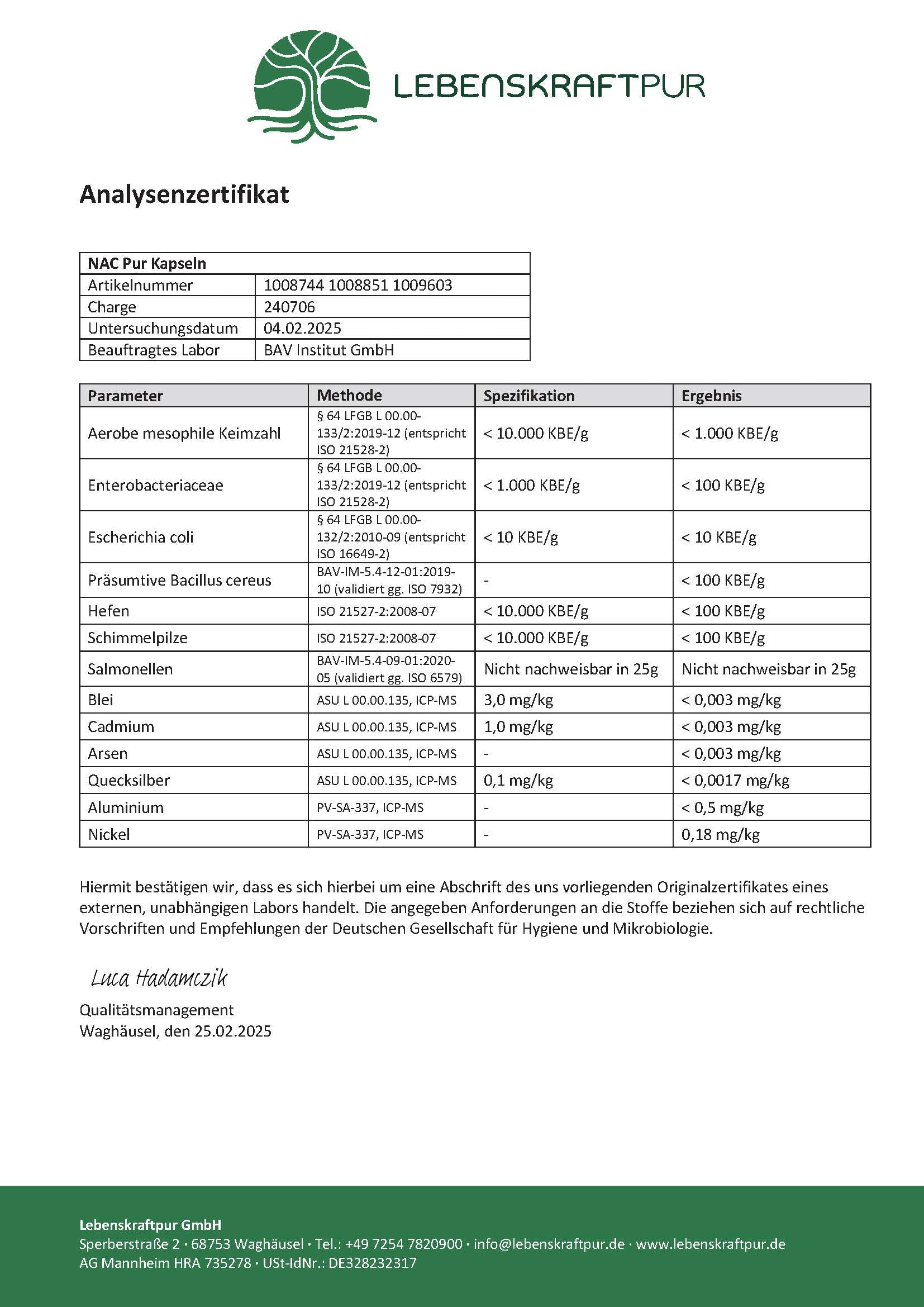 LebenskraftPur NAC 600 mg Kapseln 120 Kapseln vegan