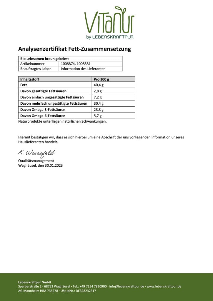 LebenskraftPur Bio Leinsamen Braun Gekeimt 700 g roh