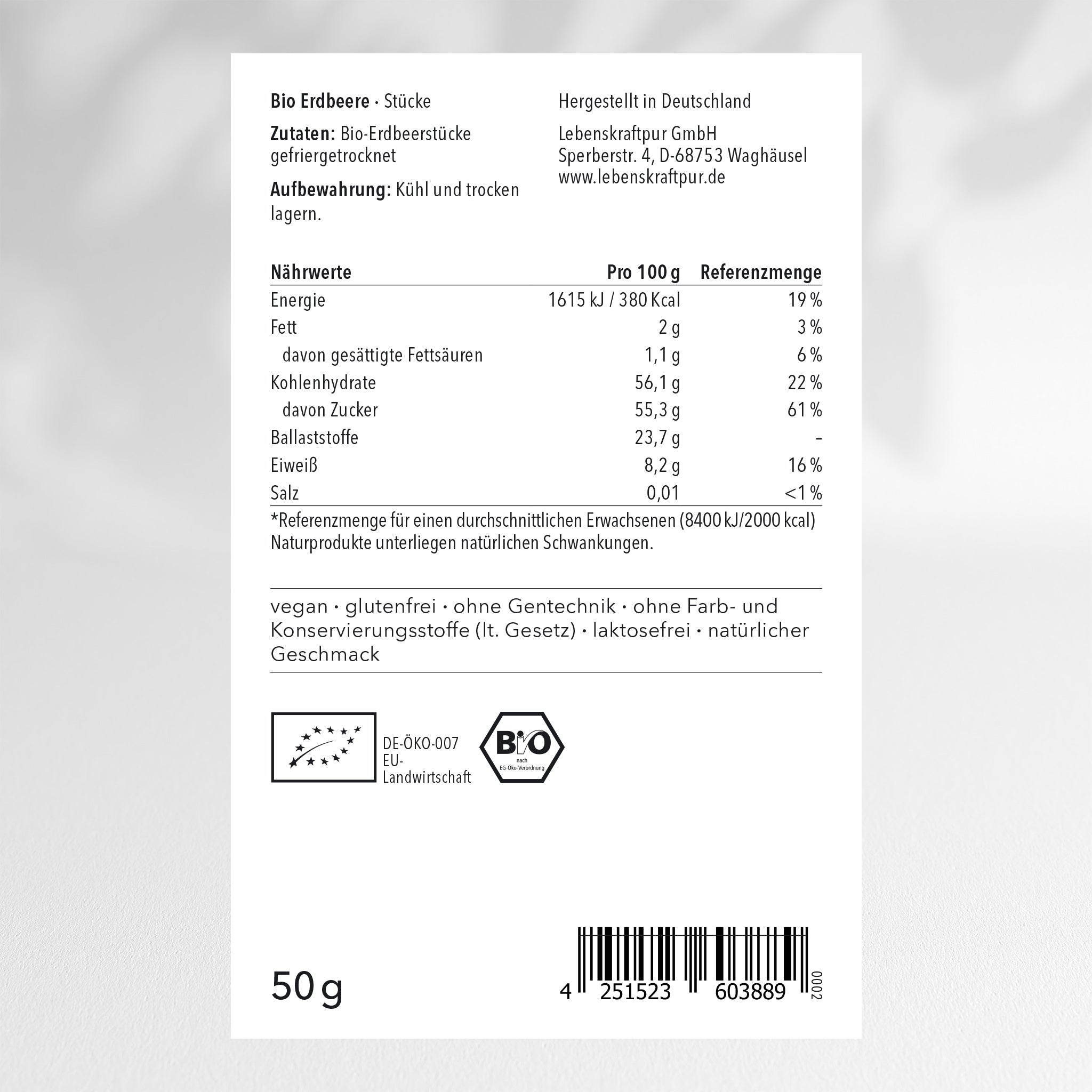 LebenskraftPur Bio Erdbeere Stücke gefriergetrocknet