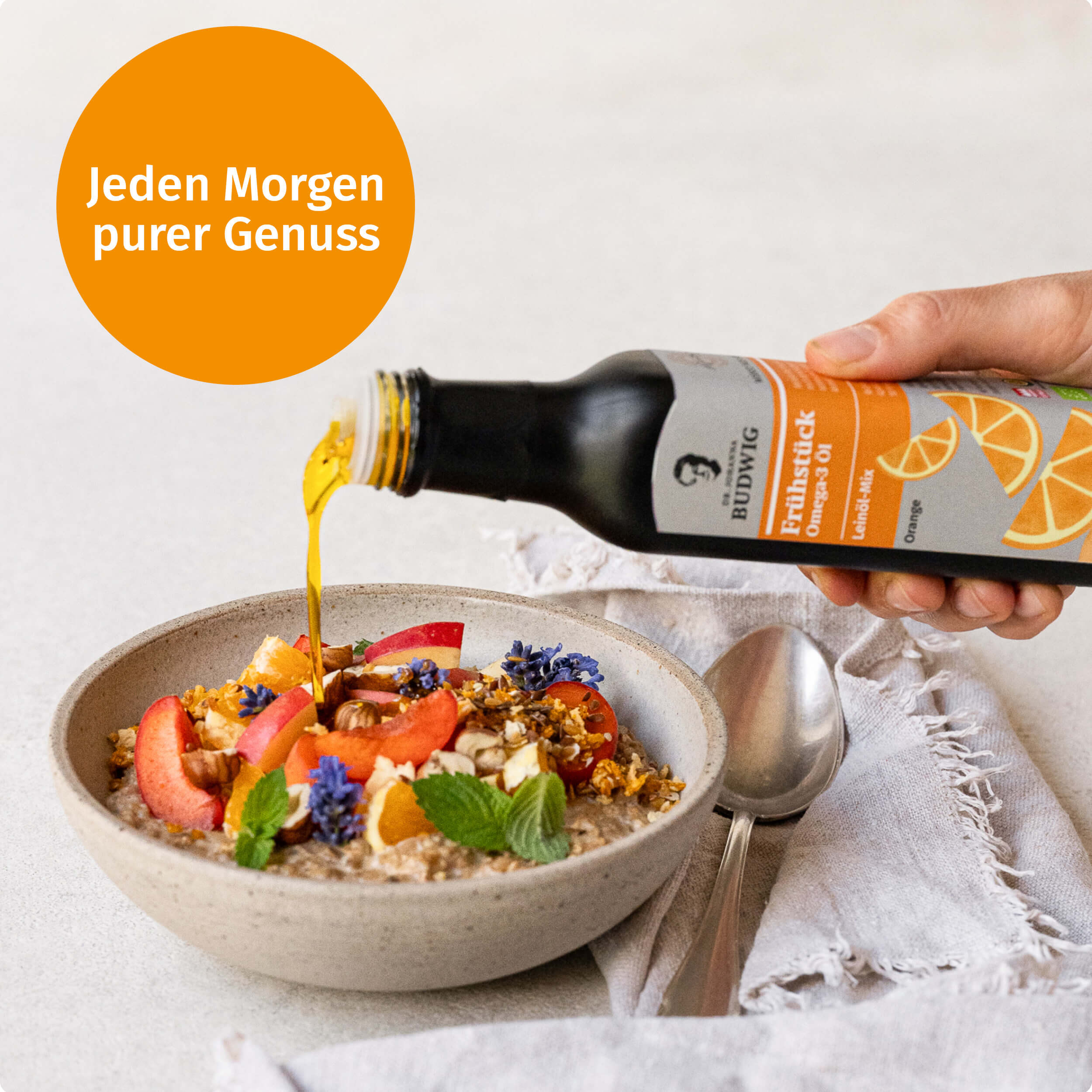 Dr. Johanna Budwig Omega-3 Frühstücksöl Orange Leinöl Bio