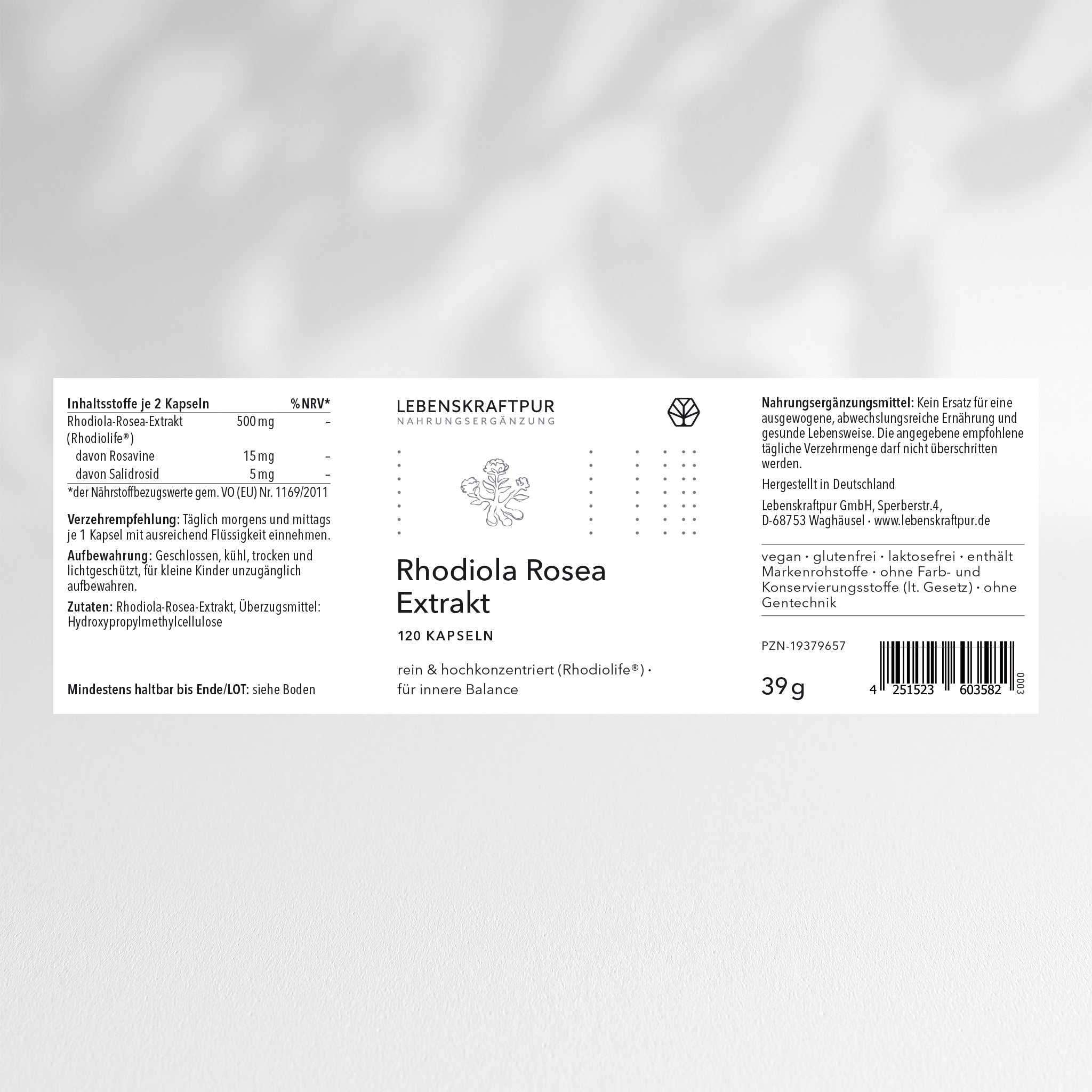 LebenskraftPur Rhodiola Rosea Extrakt Kapseln Adaptogen vegan