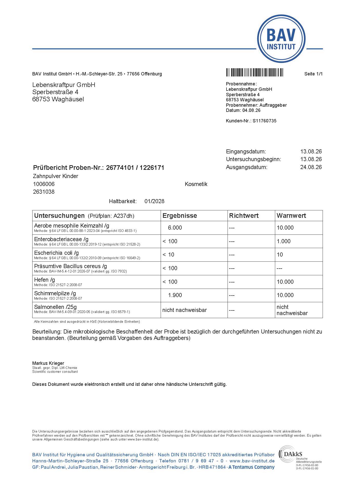 LebenskraftPur Zahnpulver Kinder Orange ohne Fluorid