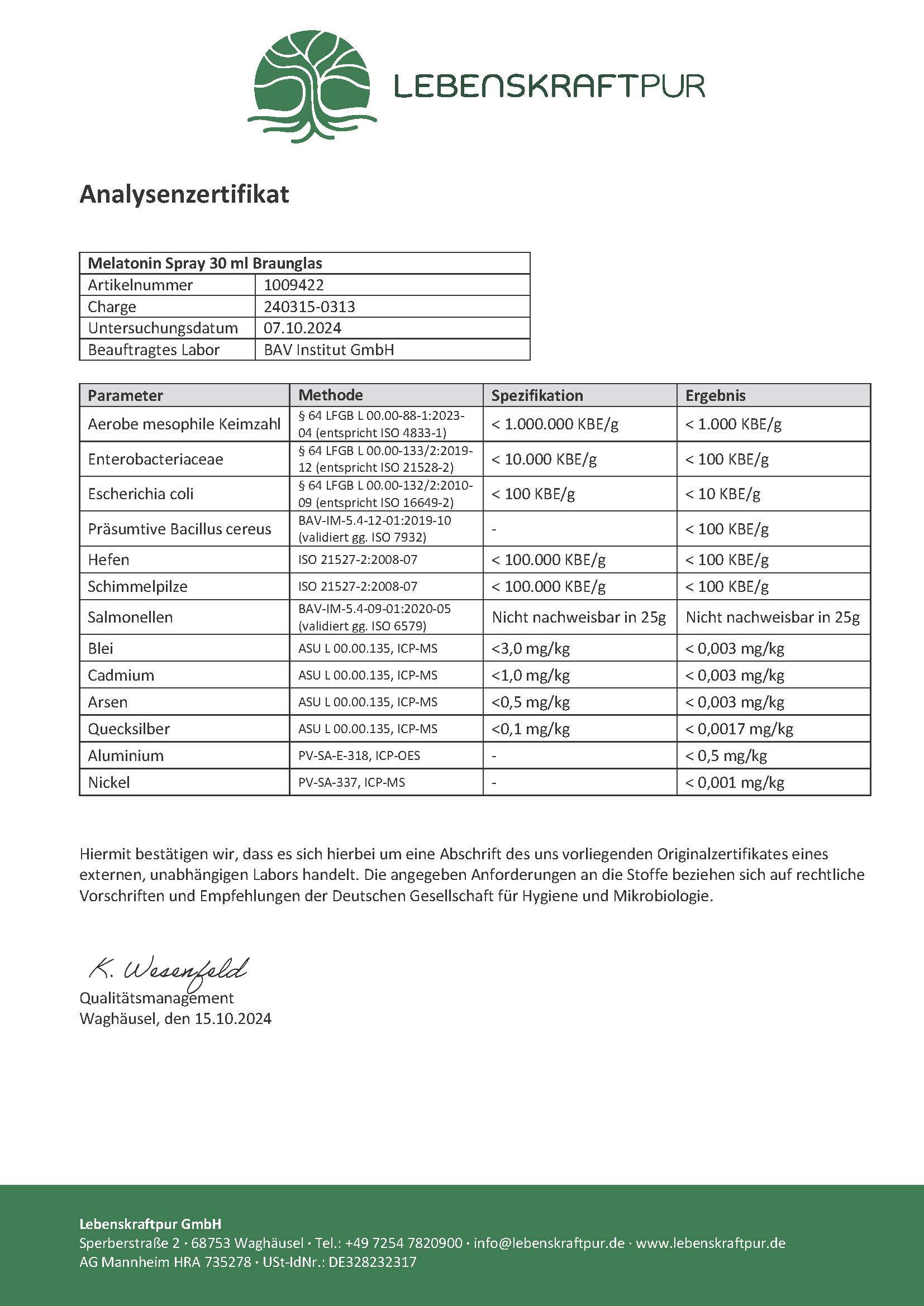LebenskraftPur Melatonin Spray 1 mg 214 Sprühstöße