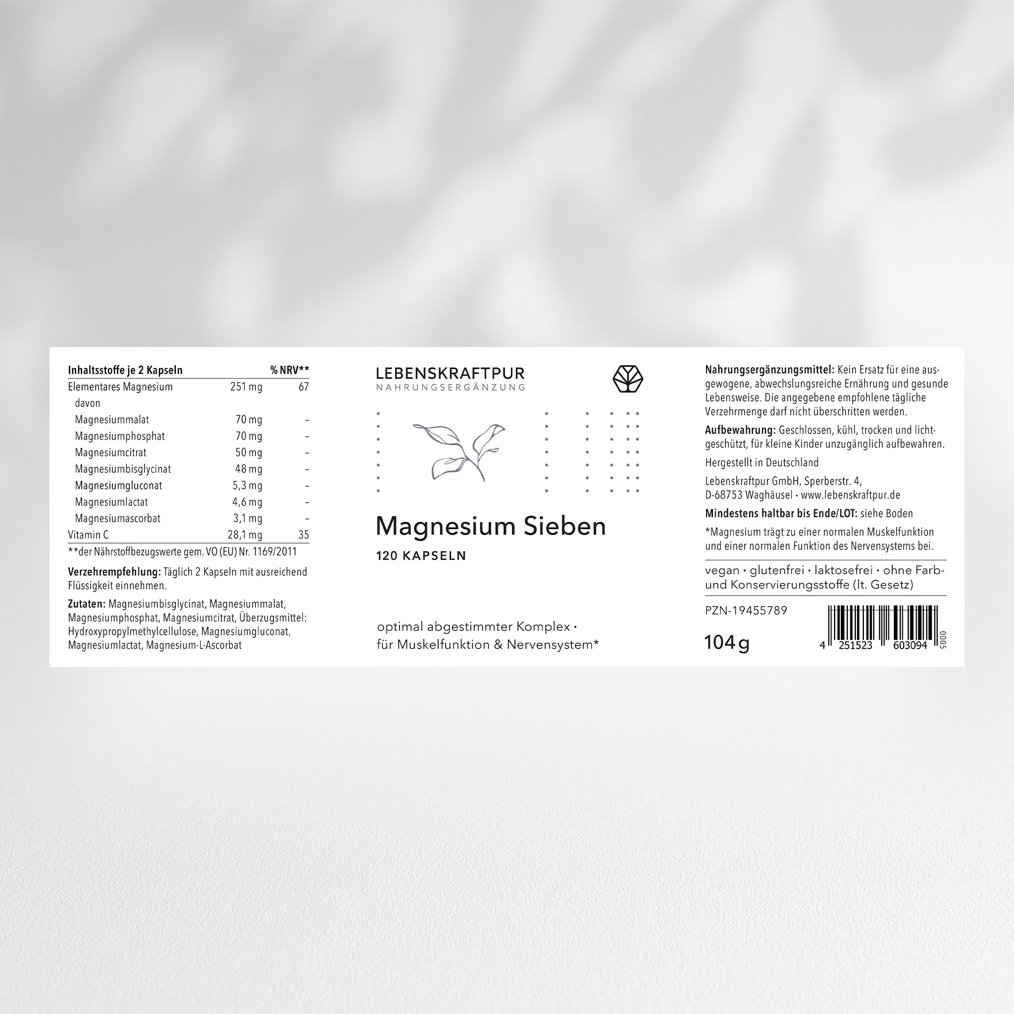 LebenskraftPur Magnesium Sieben Kapseln 60 Kapseln 7-fach