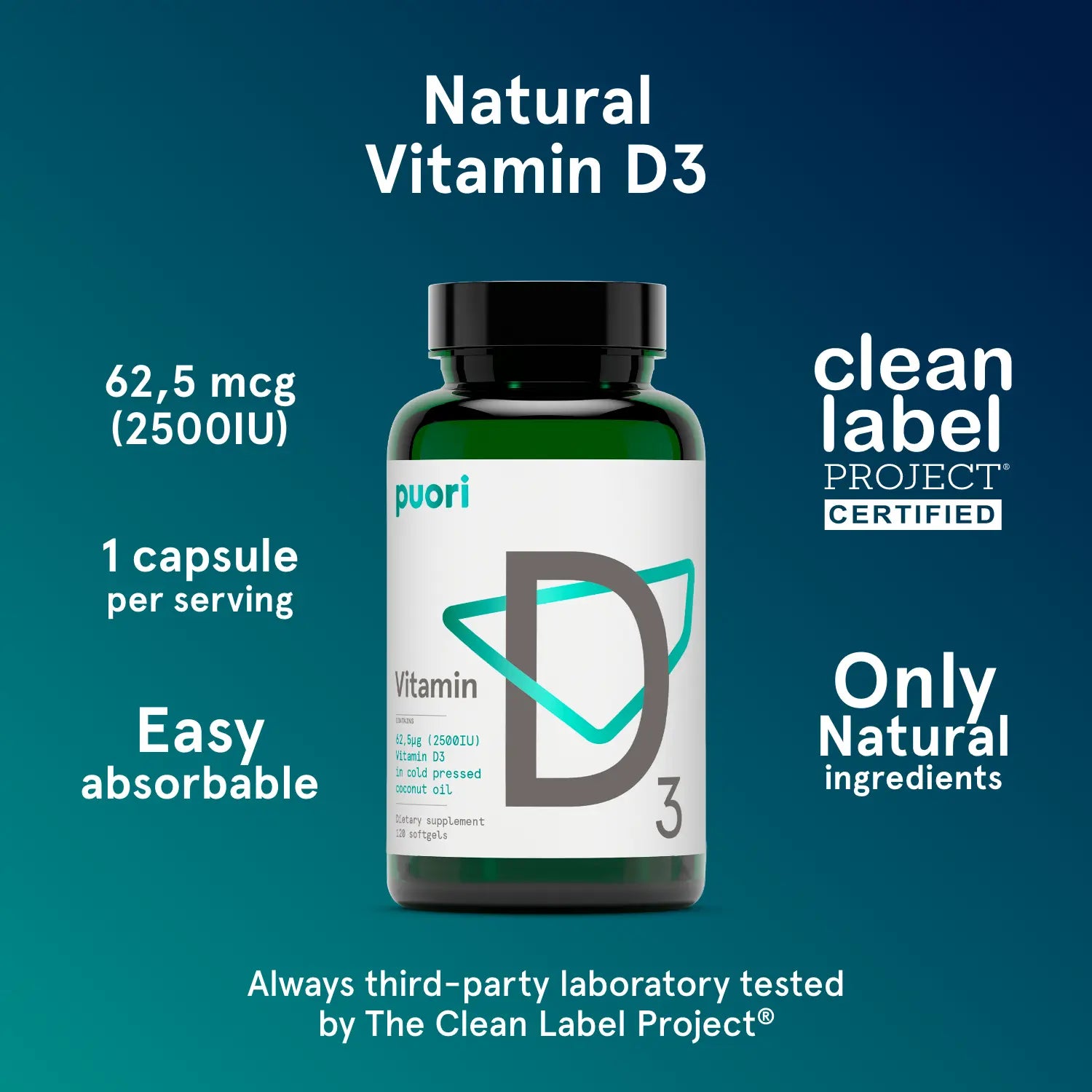 Puori D3 Vitamin D3 Kapseln 2500 IU Immunsystem