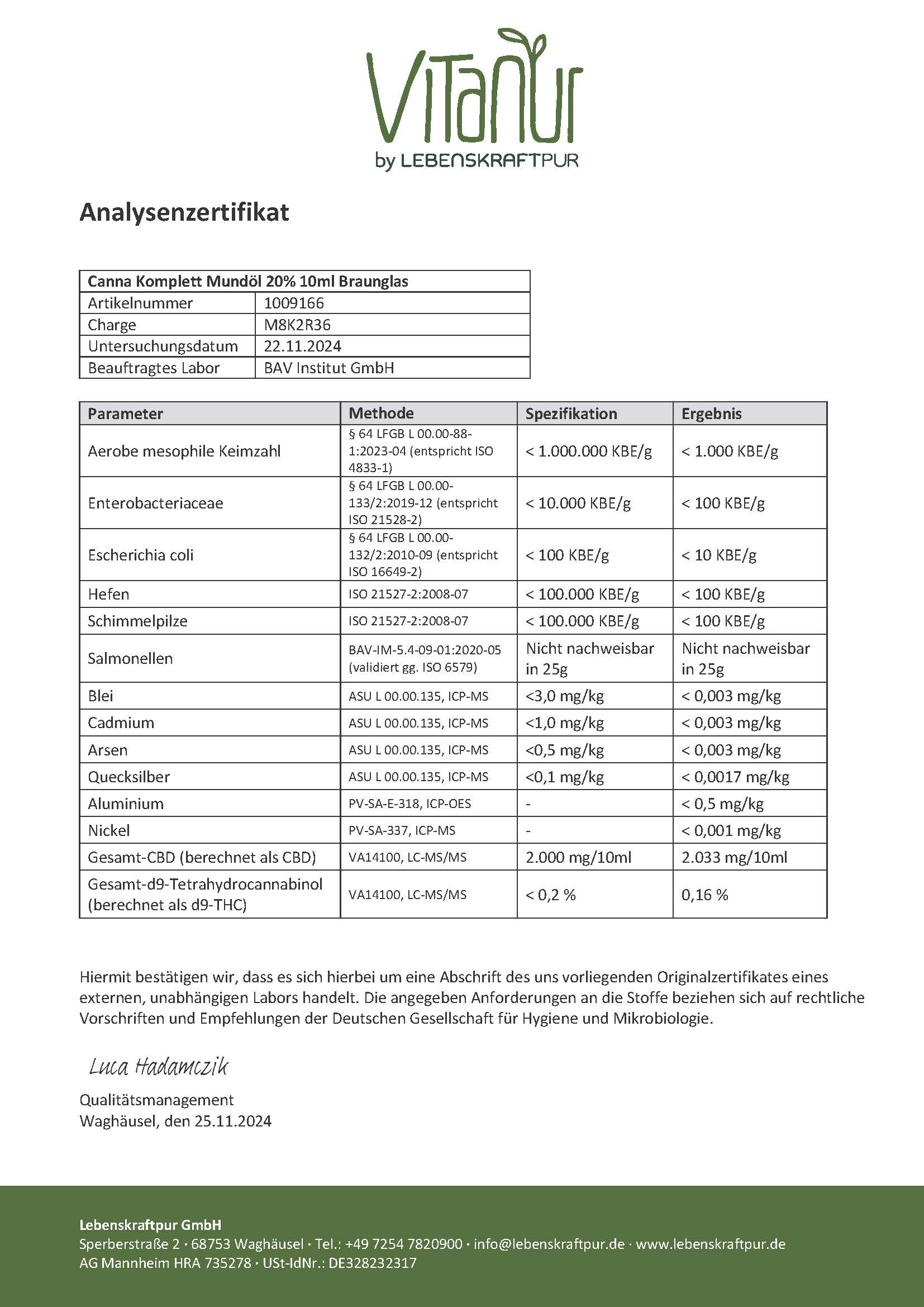 LebenskraftPur Canna Komplett Mundöl 20% CBD 10 ml