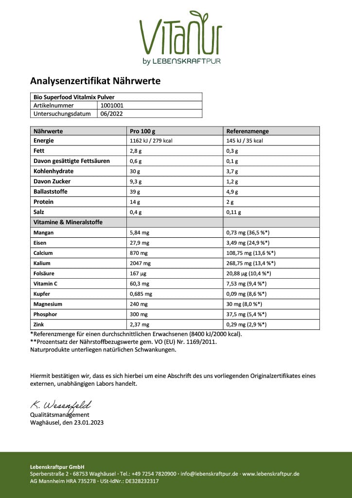 LebenskraftPur Superfood Bio Superfood Vitalmix Pulver Bio