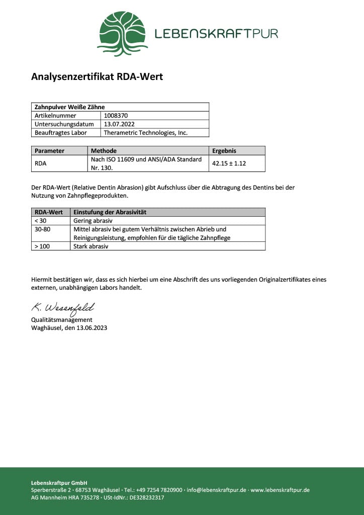 LebenskraftPur Weiße Zähne Zahnpulver Aktivkohle vegan