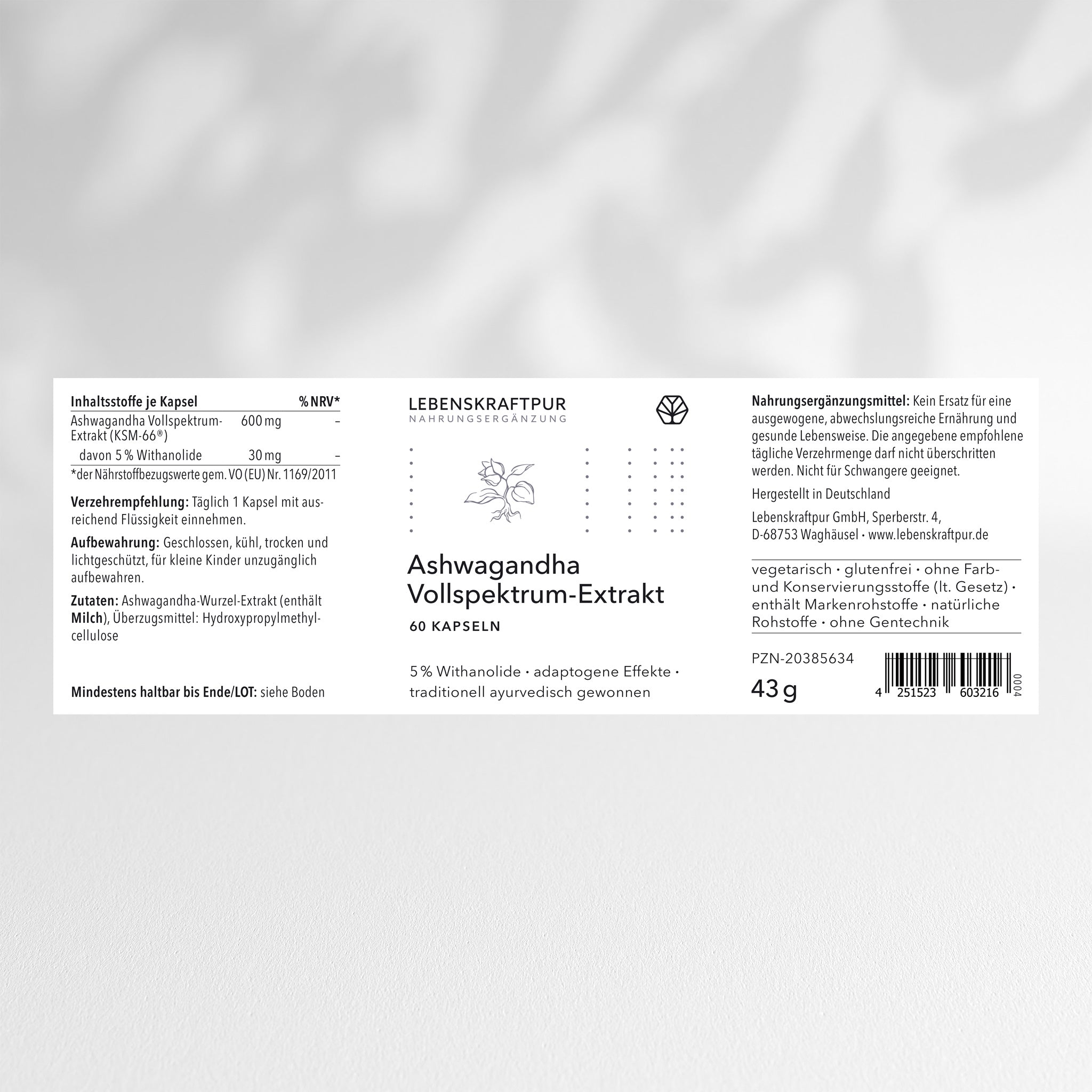 LebenskraftPur Ashwagandha Vollspektrum-Extrakt Kapseln vegan