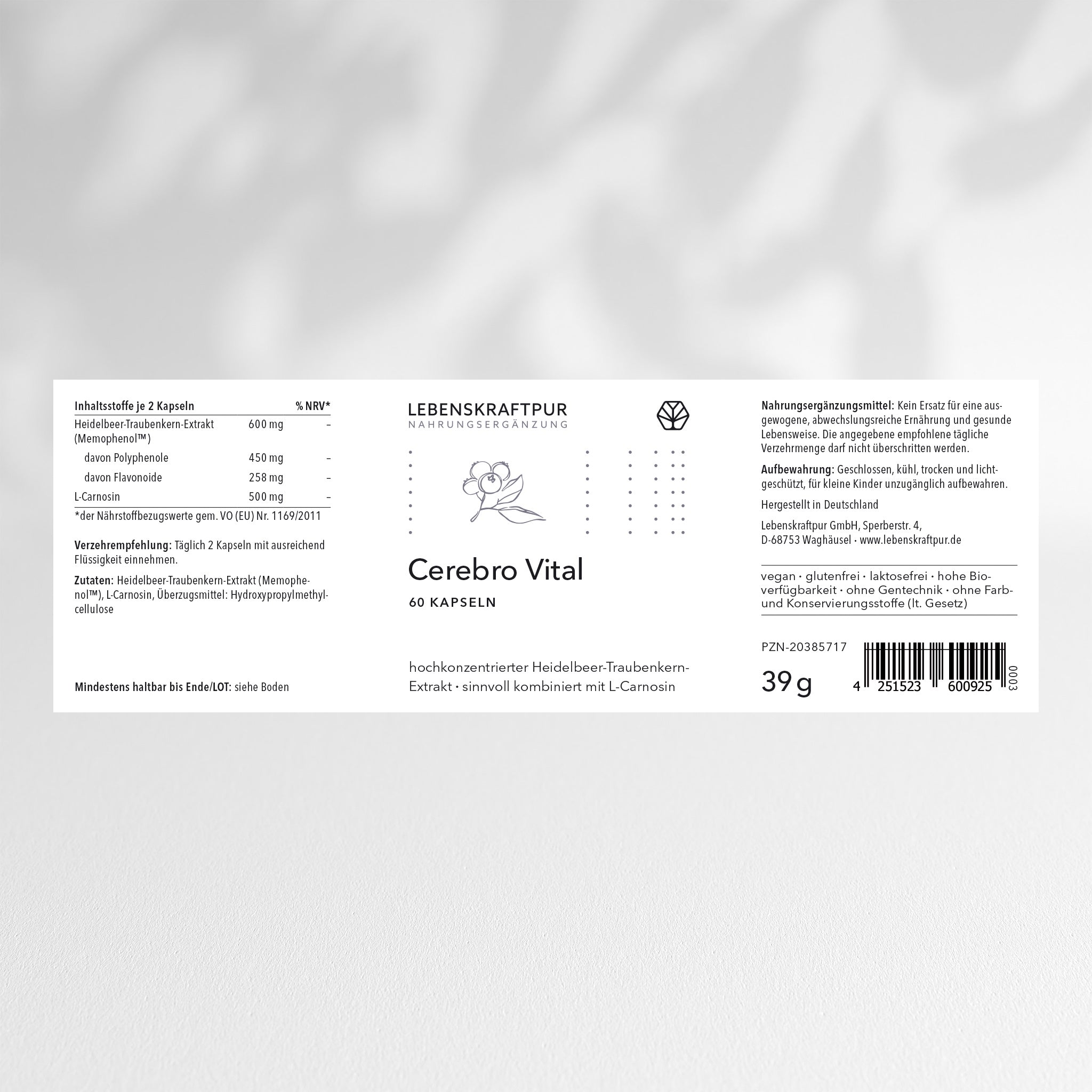 LebenskraftPur Nahrungsergänzung Cerebro Vital Kapseln Polyphenole