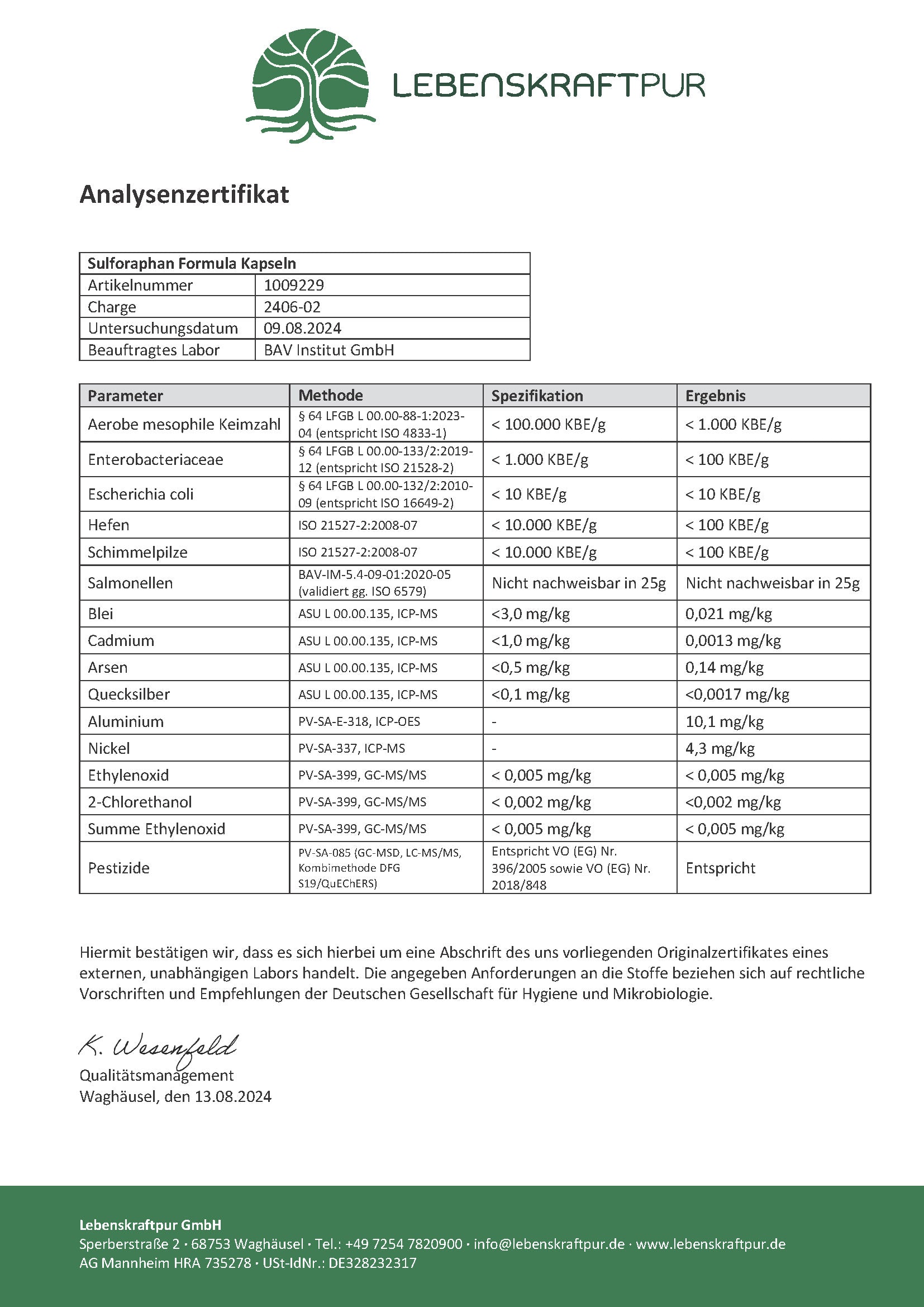 LebenskraftPur Sulforaphan Formula Kapseln Brokkoli-Extrakt vegan