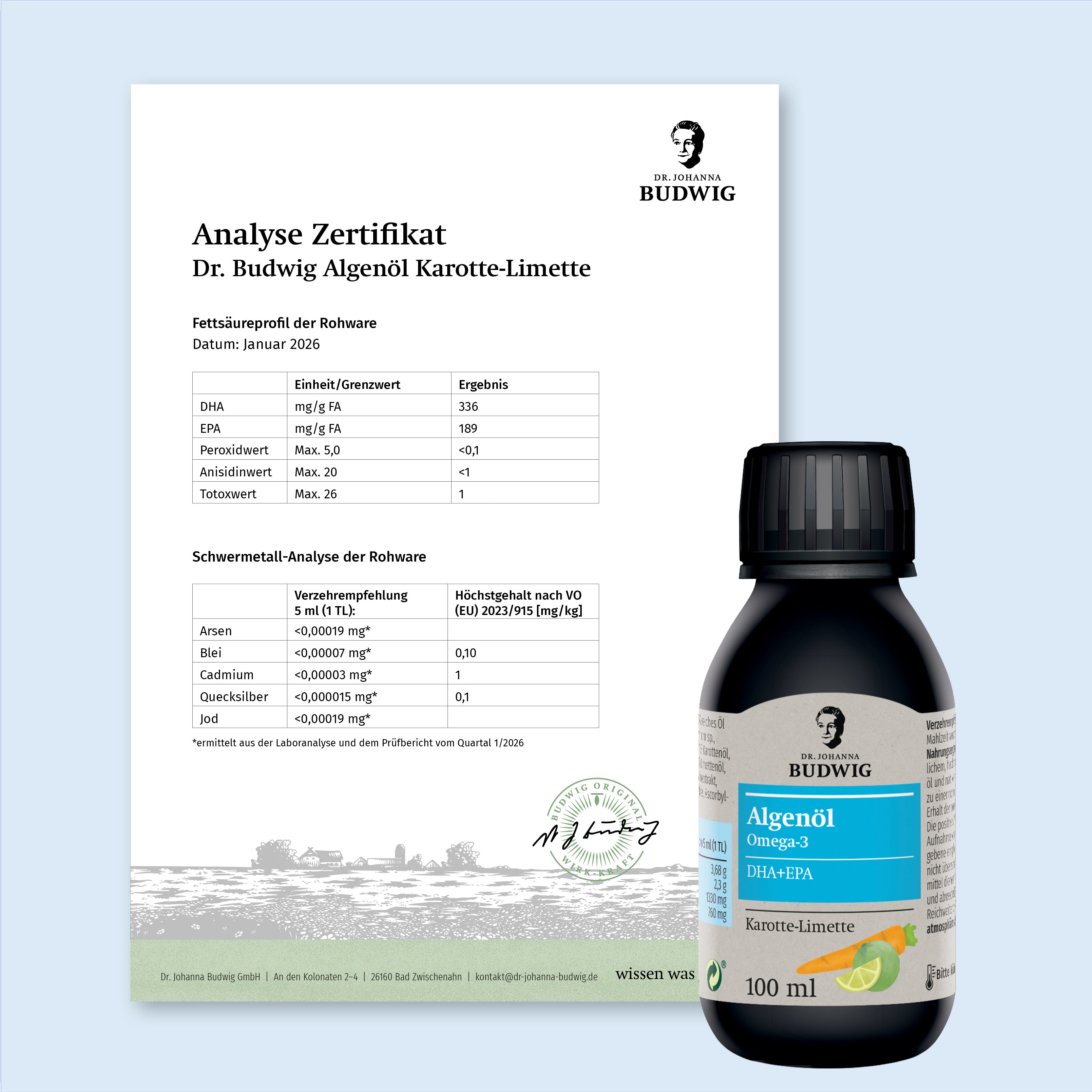 Dr. Johanna Budwig Omega-3 Algenöl Karotte-Limette DHA