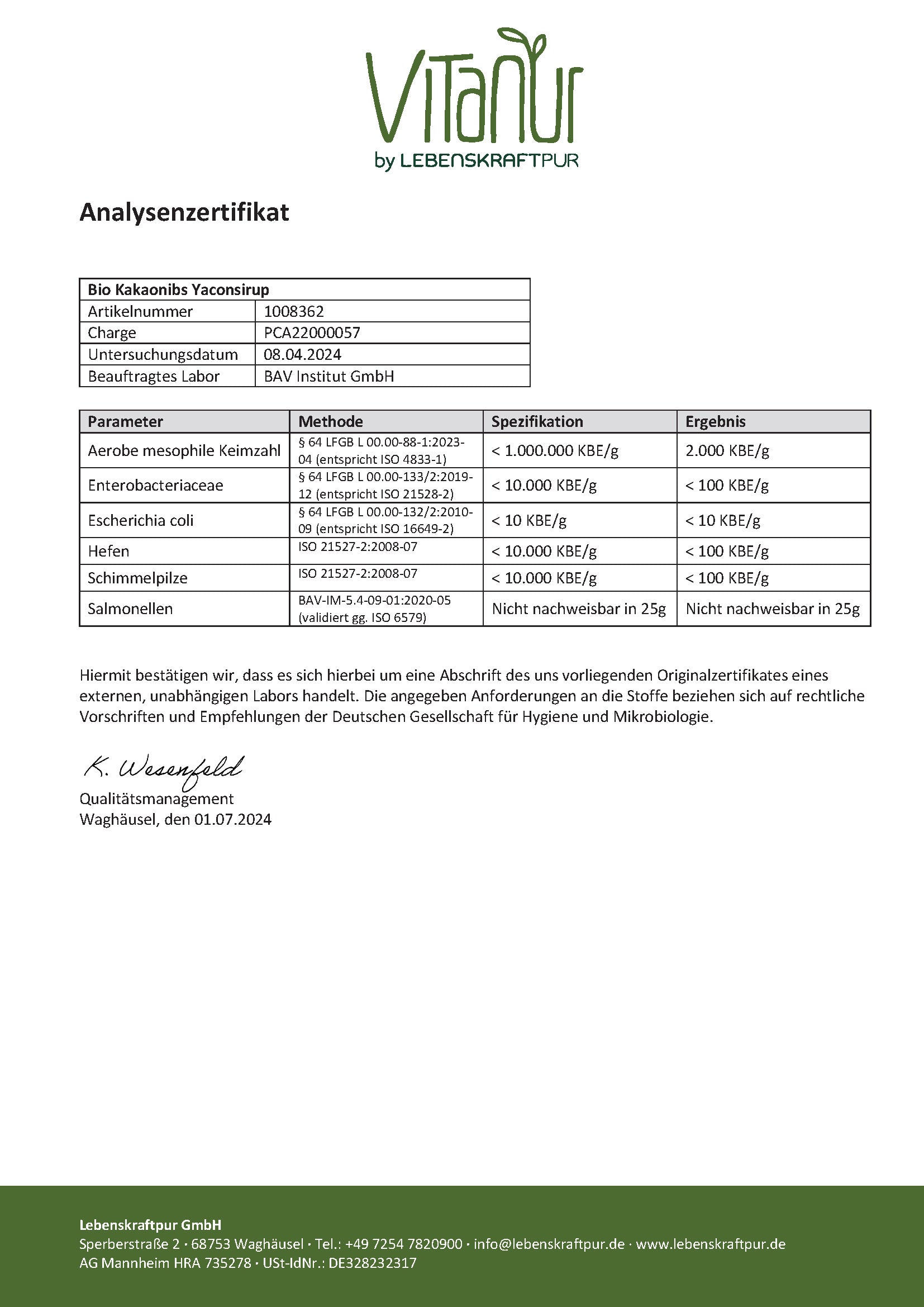 LebenskraftPur Bio Kakaonibs Yaconsirup Snack roh vegan