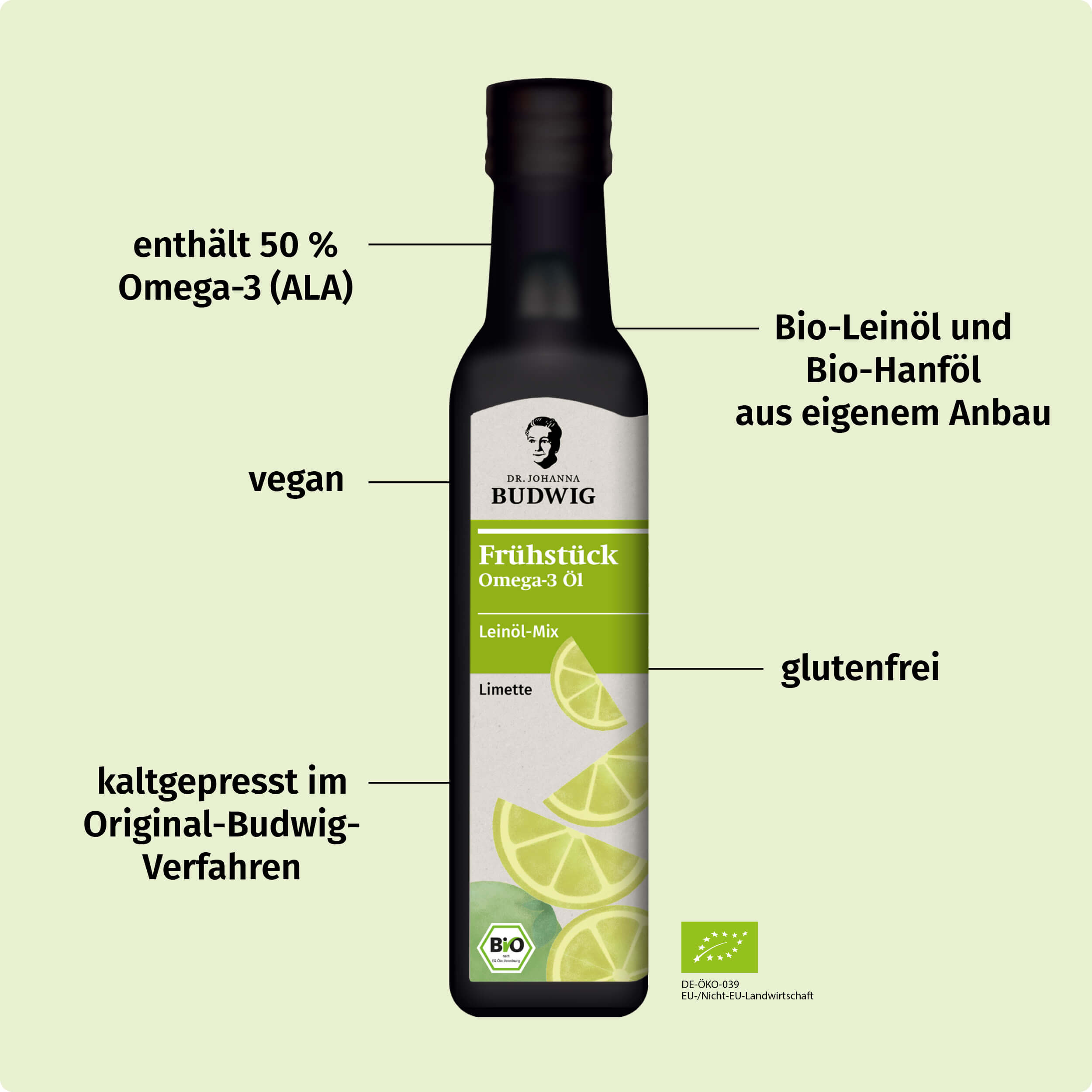 Dr. Johanna Budwig Omega-3 Öle Frühstücksöl Limette Öl mit ALA