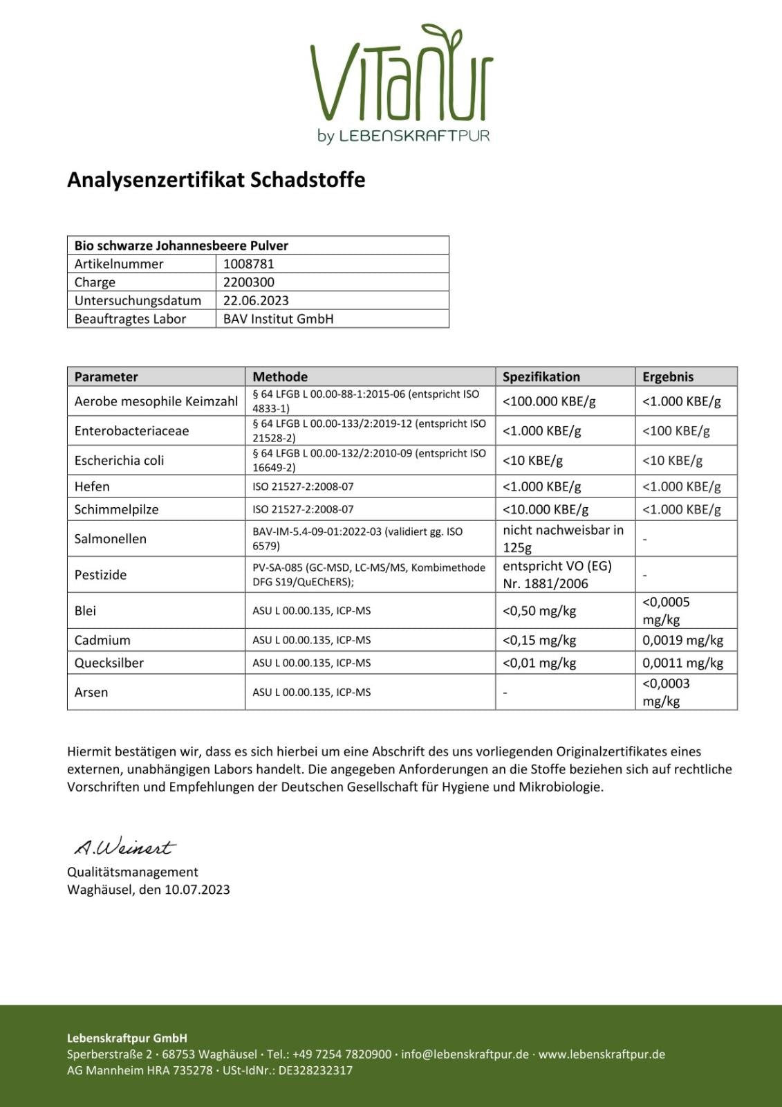 Lebenskraftpur Bio Schwarze Johannisbeere Pulver aus Finnland