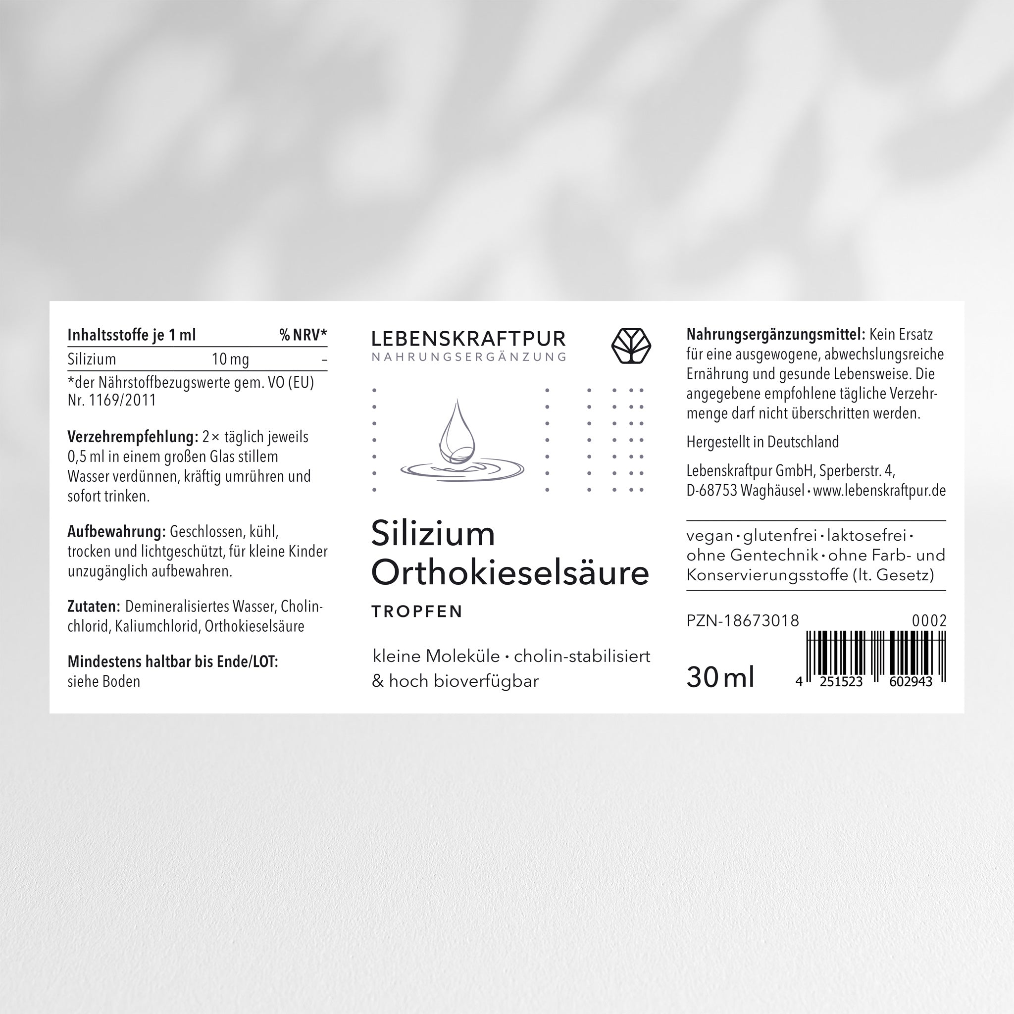 LebenskraftPur Silizium Orthokieselsäure Tropfen flüssig vegan