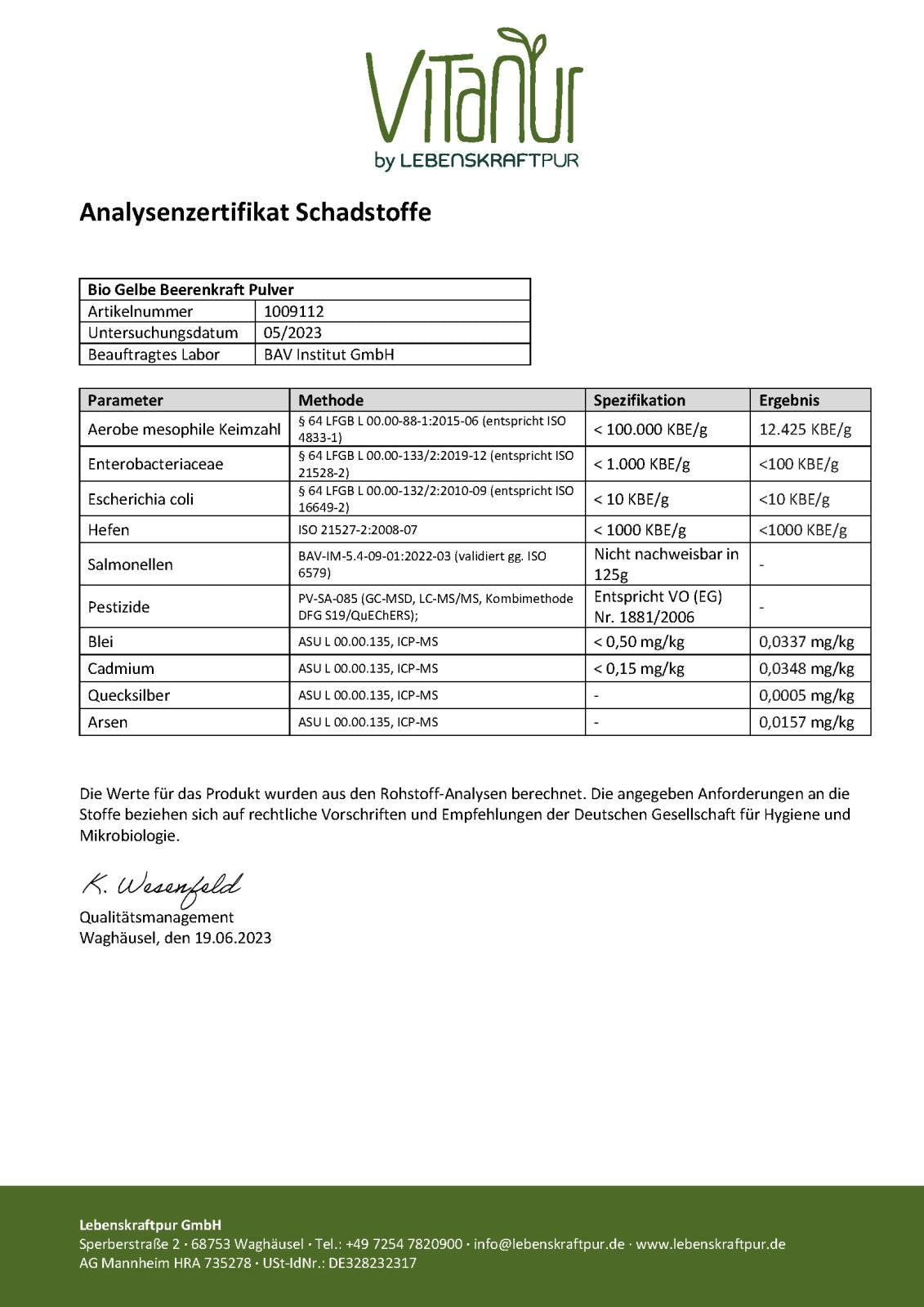 LebenskraftPur Superfood Bio Gelbe Beerenkraft Pulver Vitaminmix