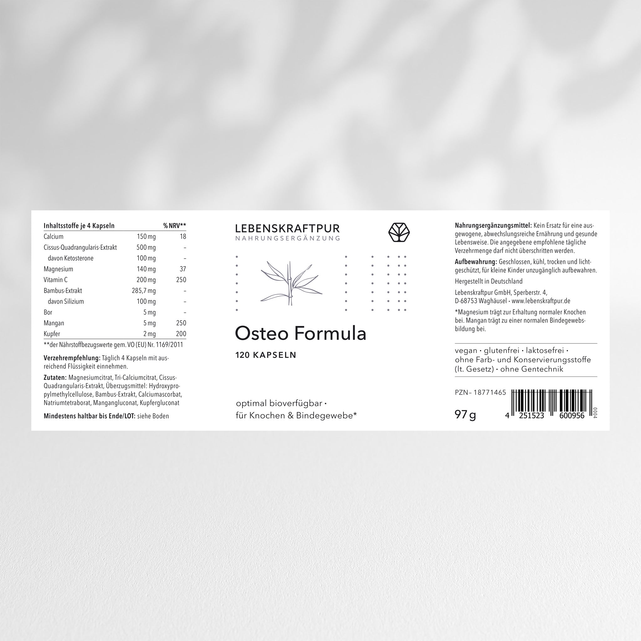 Lebenskraftpur Osteo Formula Kapseln vegan mit Calcium