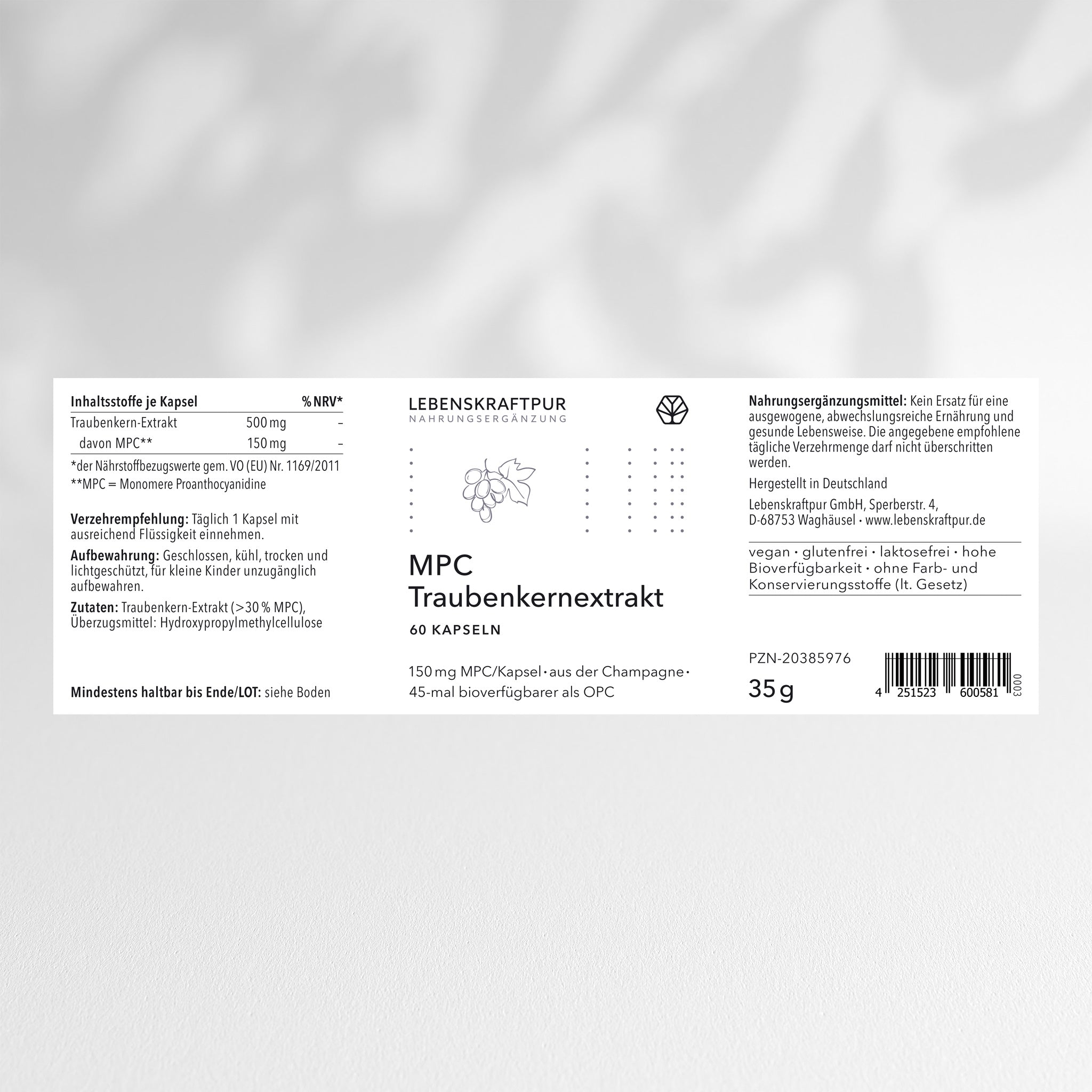 LebenskraftPur MPC Traubenkernextrakt Kapseln 60 Kapseln