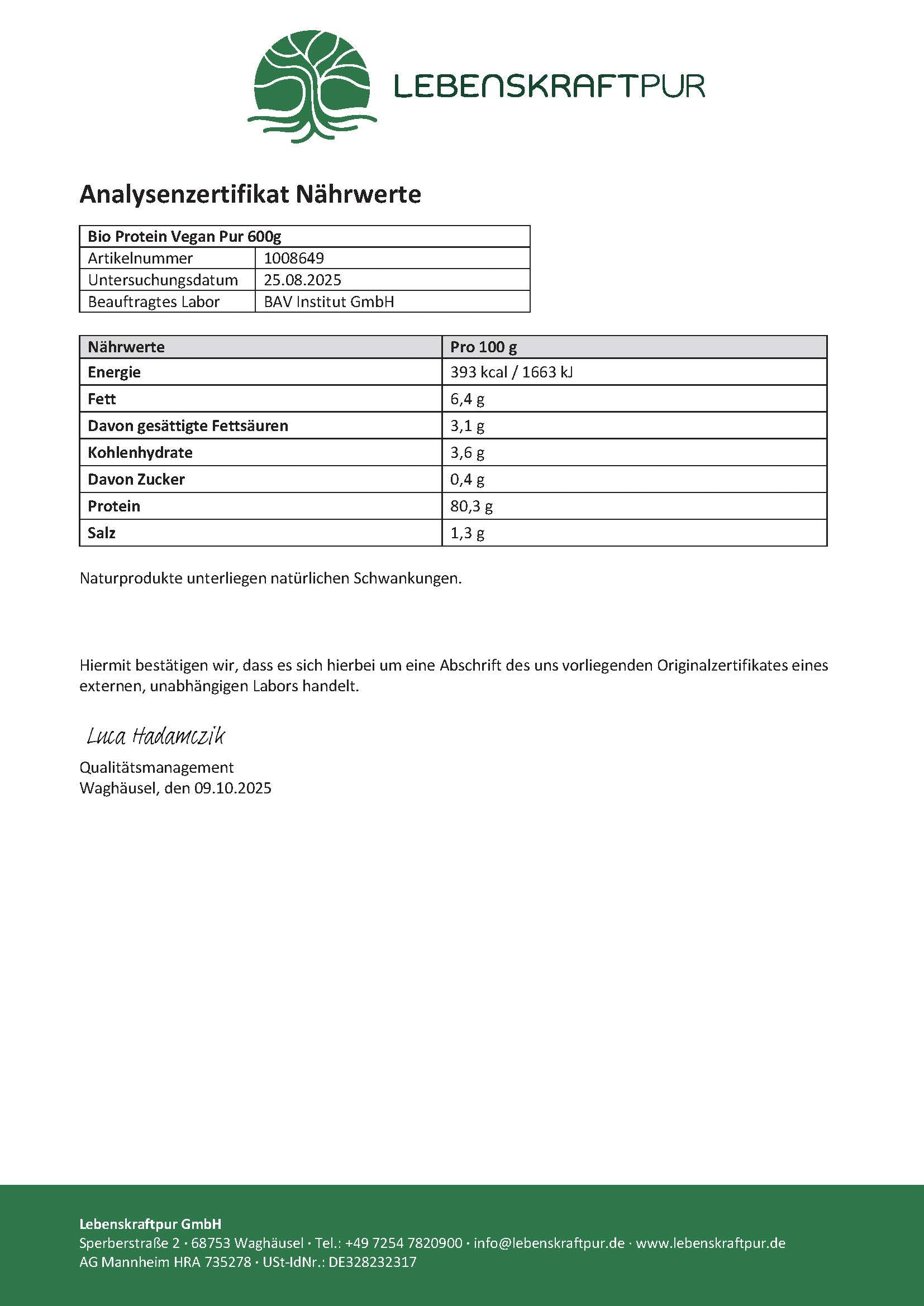 LebenskraftPur Bio Protein Vegan Pulver Erbse-Reis über 80%