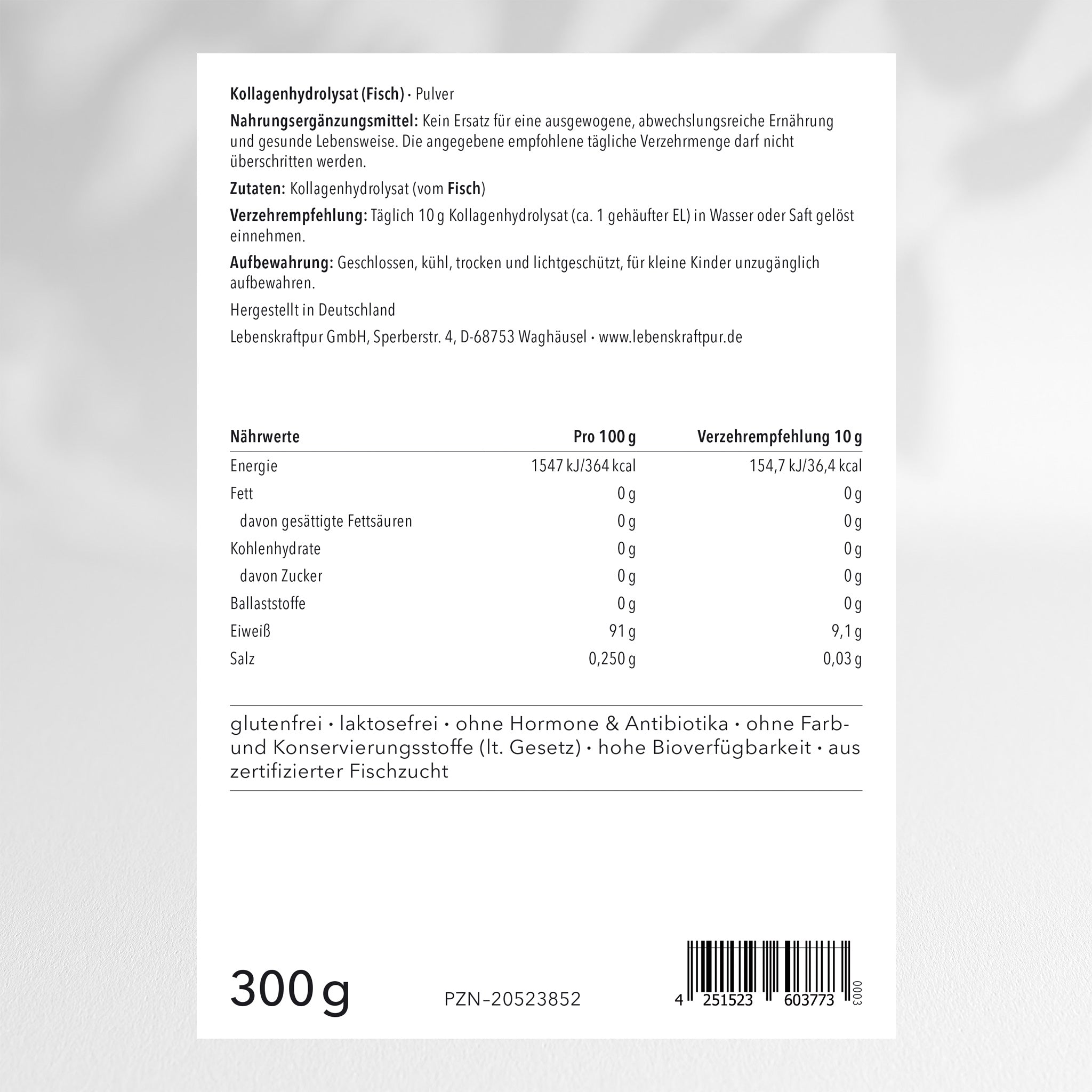 LebenskraftPur Kollagenhydrolysat Fisch Pulver Peptide