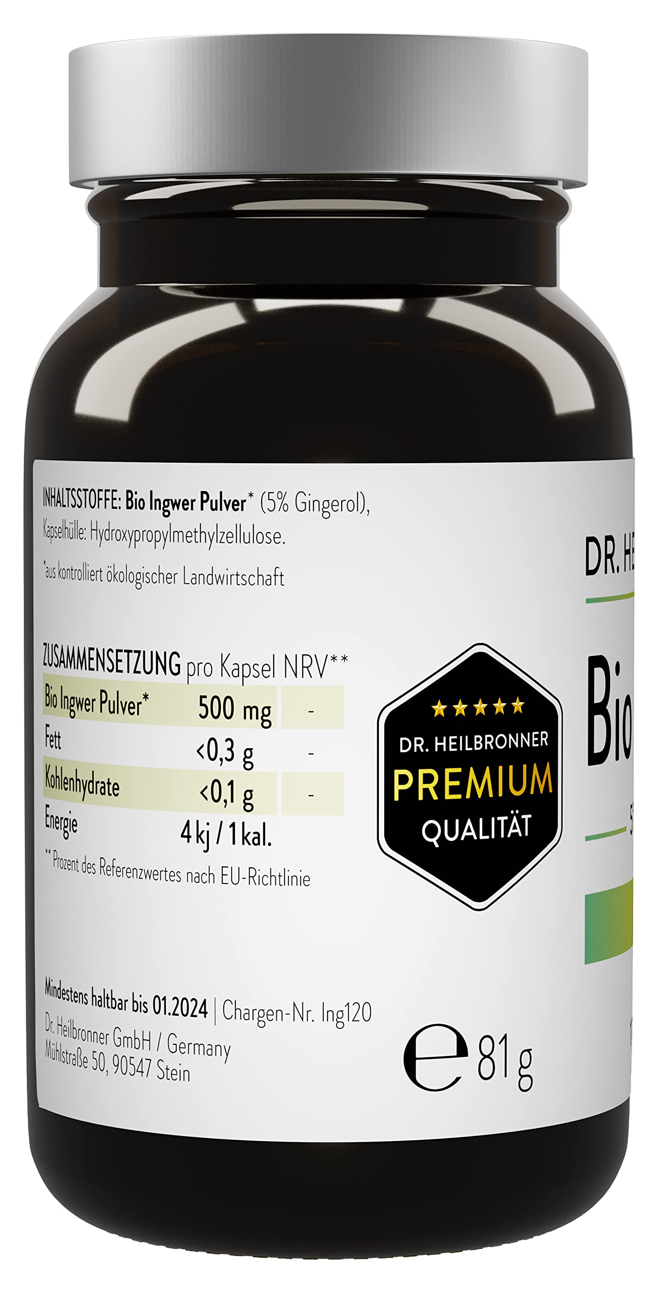 Dr. Heilbronner Vitalstoffe Bio Ingwer Kapseln 120 vegan bio