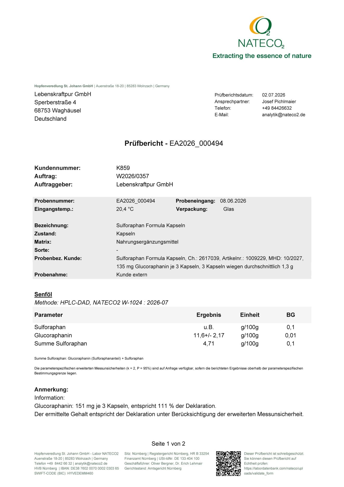 LebenskraftPur Sulforaphan Formula Kapseln Brokkoli-Extrakt vegan