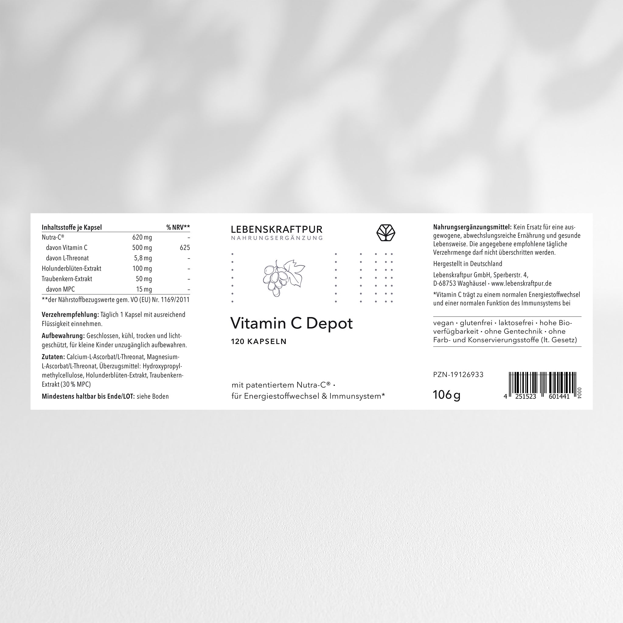 LebenskraftPur Vitamin C Depot Kapseln 60 Kapseln 500 mg vegan