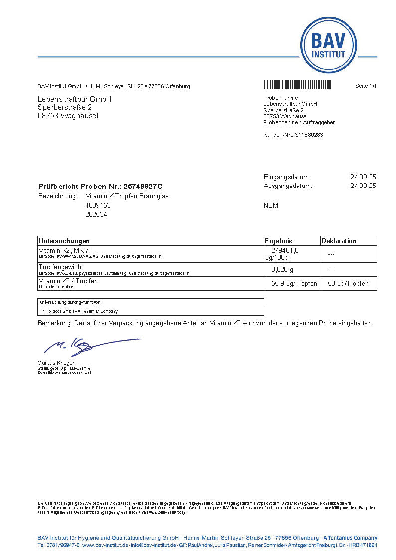 LebenskraftPur Nahrungsergänzung Vitamin K Tropfen 30 ml K2 MK-7