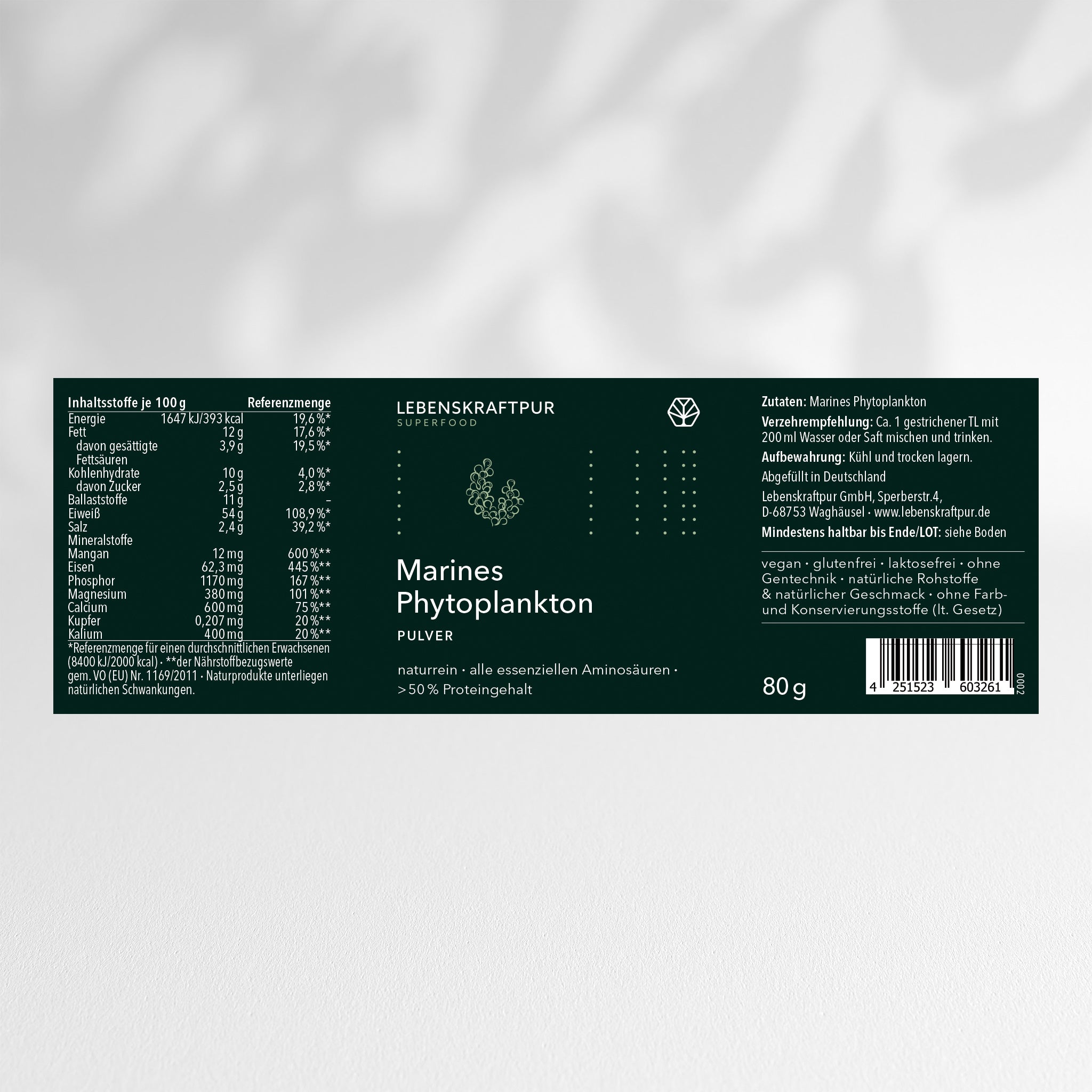 LebenskraftPur Marines Phytoplankton Pulver vegan EPA
