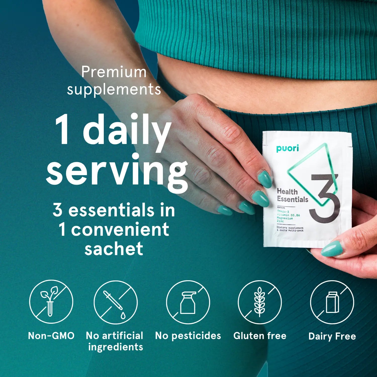 Puori P3 Health Essentials Sachets Omega-3 Magnesium D3 30 St