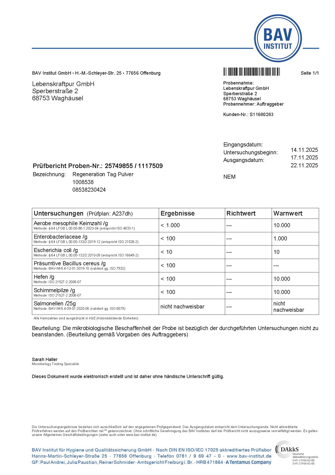 LebenskraftPur Regeneration Tag Pulver Adaptogene Aminosäuren