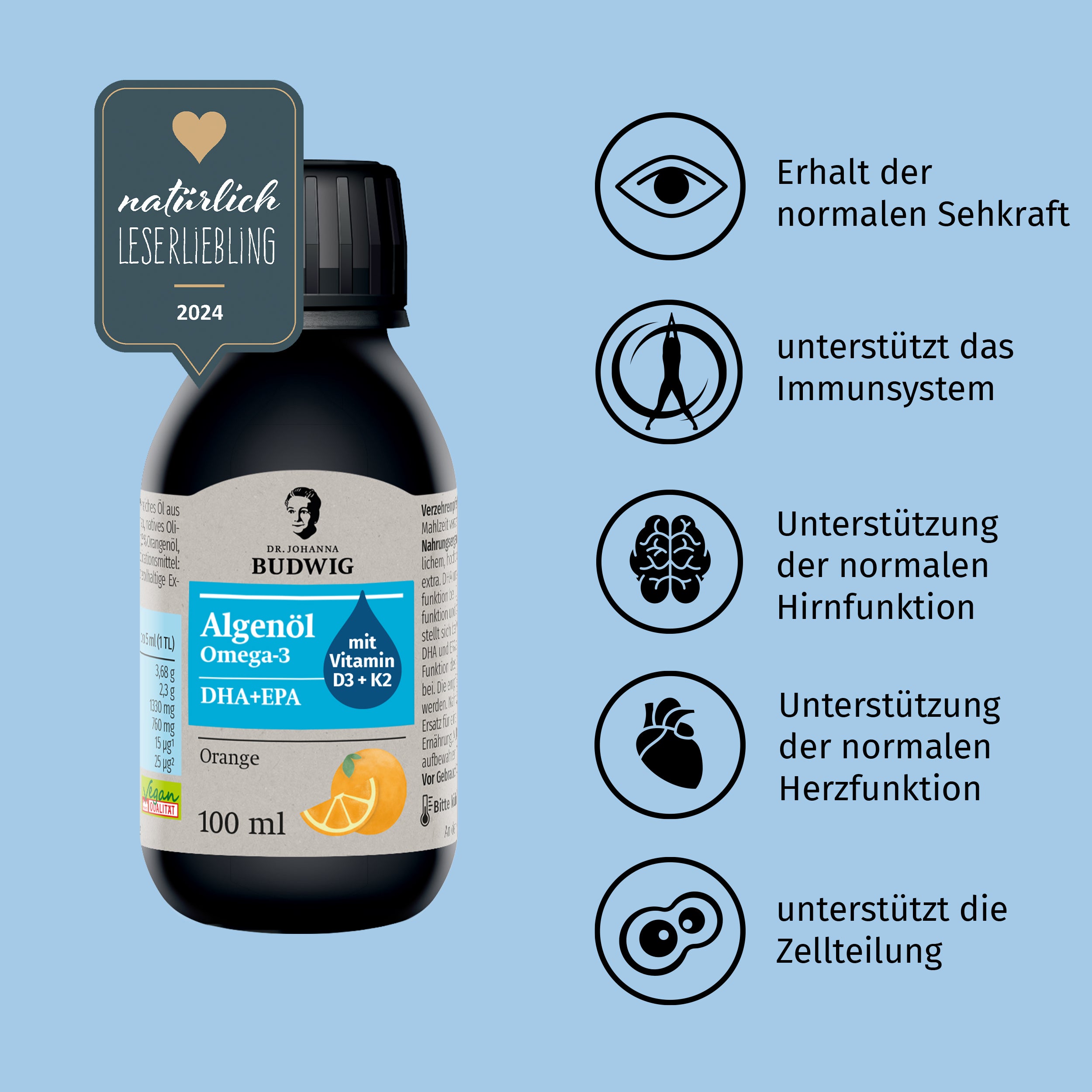 Dr. Budwig Omega-3 Algenöl Orange D3 K2 Öl