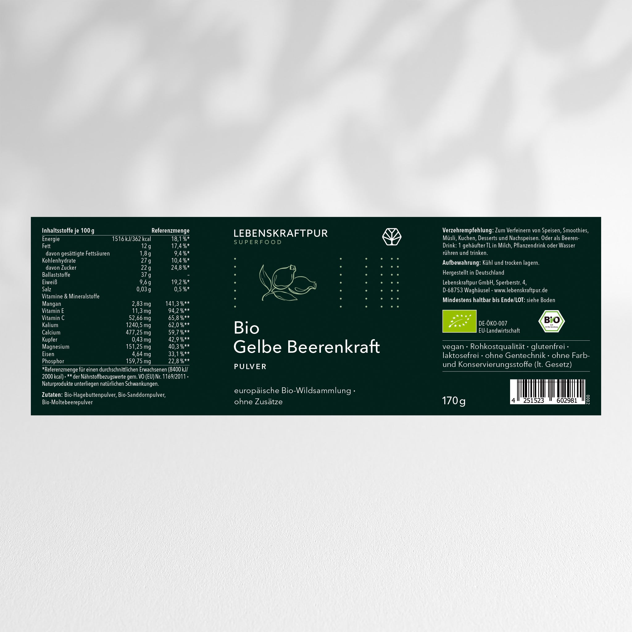 LebenskraftPur Superfood Bio Gelbe Beerenkraft Pulver Vitaminmix