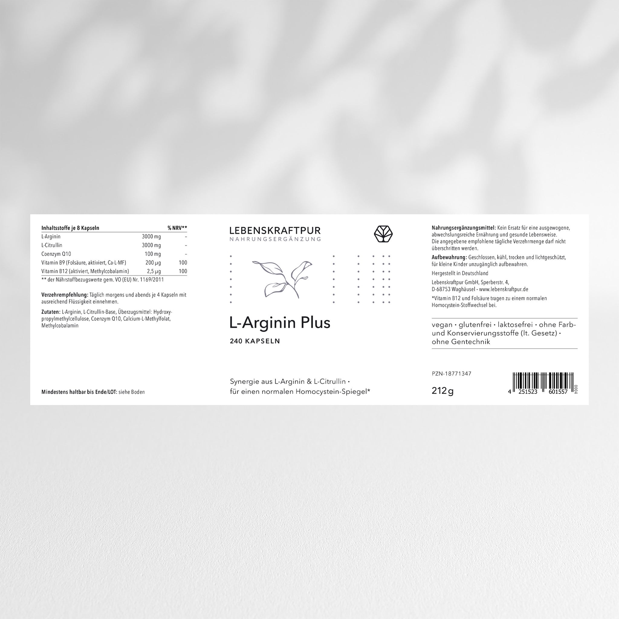 LebenskraftPur L-Arginin Plus Kapseln Citrullin B12