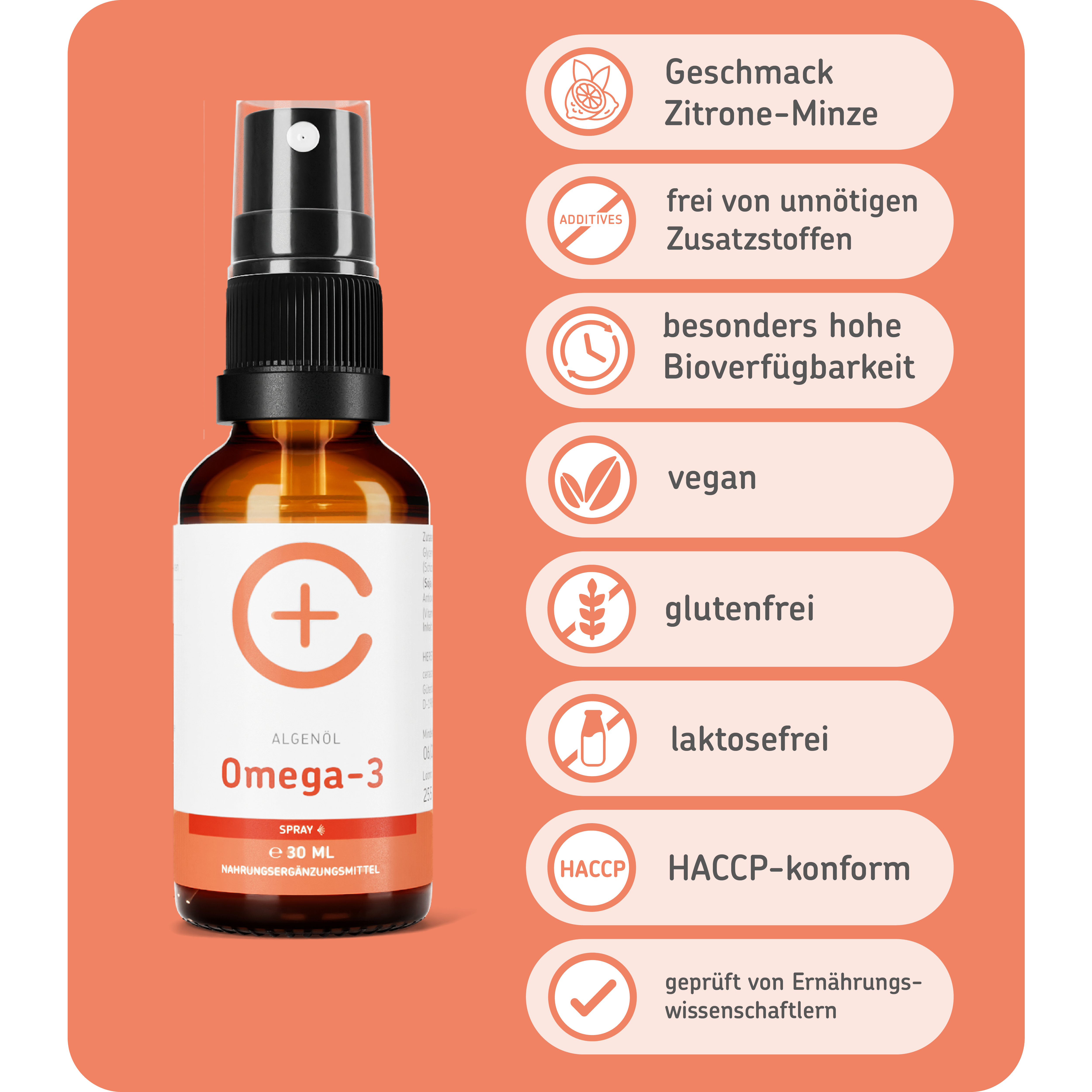 cerascreen Vital Omega-3-Spray Nahrungsergänzung 30 ml Zitrone-Minze vegan