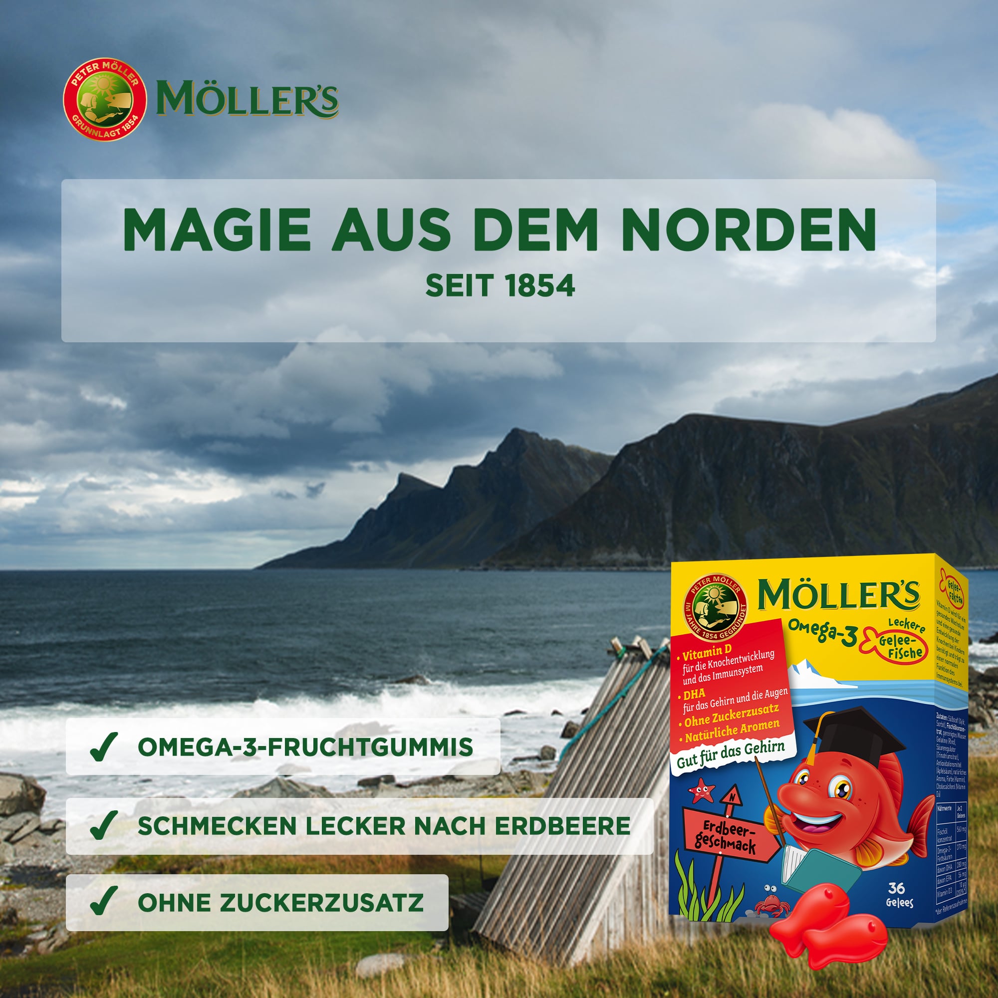 Möller's Omega-3 Jelly Fish Erdbeere für Kinder ohne Zucker