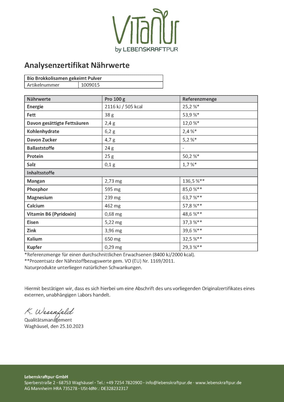 LebenskraftPur Superfood Bio Brokkolisamen Gekeimt Pulver bio roh