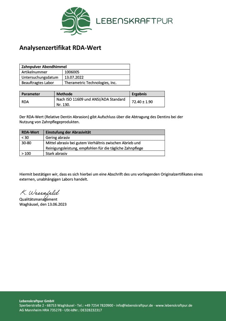 Lebenskraftpur Zahnpulver Abendhimmel Zahnpflege fluoridfrei